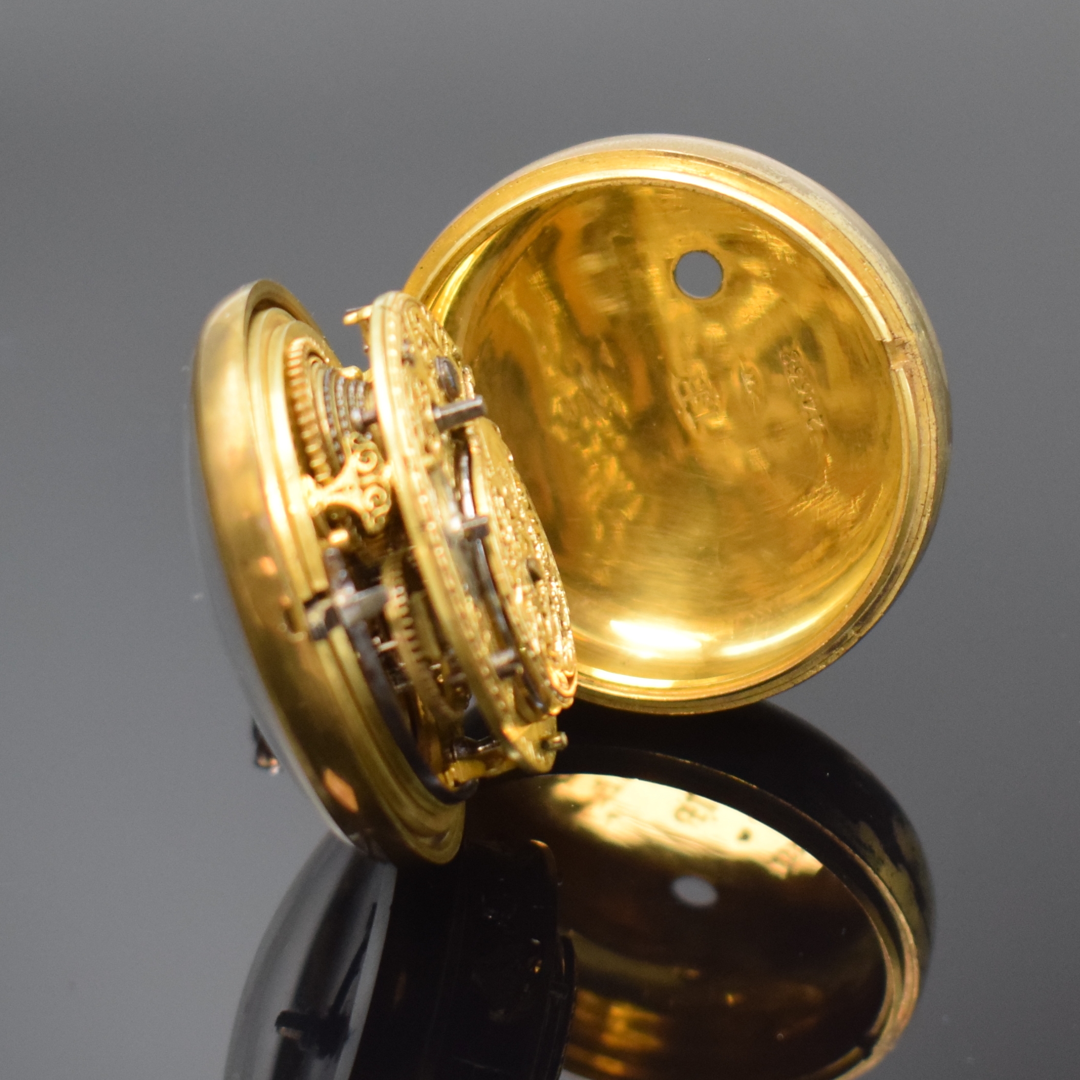 Detail f: MARWICK MARKHAM und eine weitere vergoldete Spindeltaschenuhr, London um 1720/1800, Schlüsselaufzug, 1x Übergeh., 1x Großscharnier, Gehäuse ...