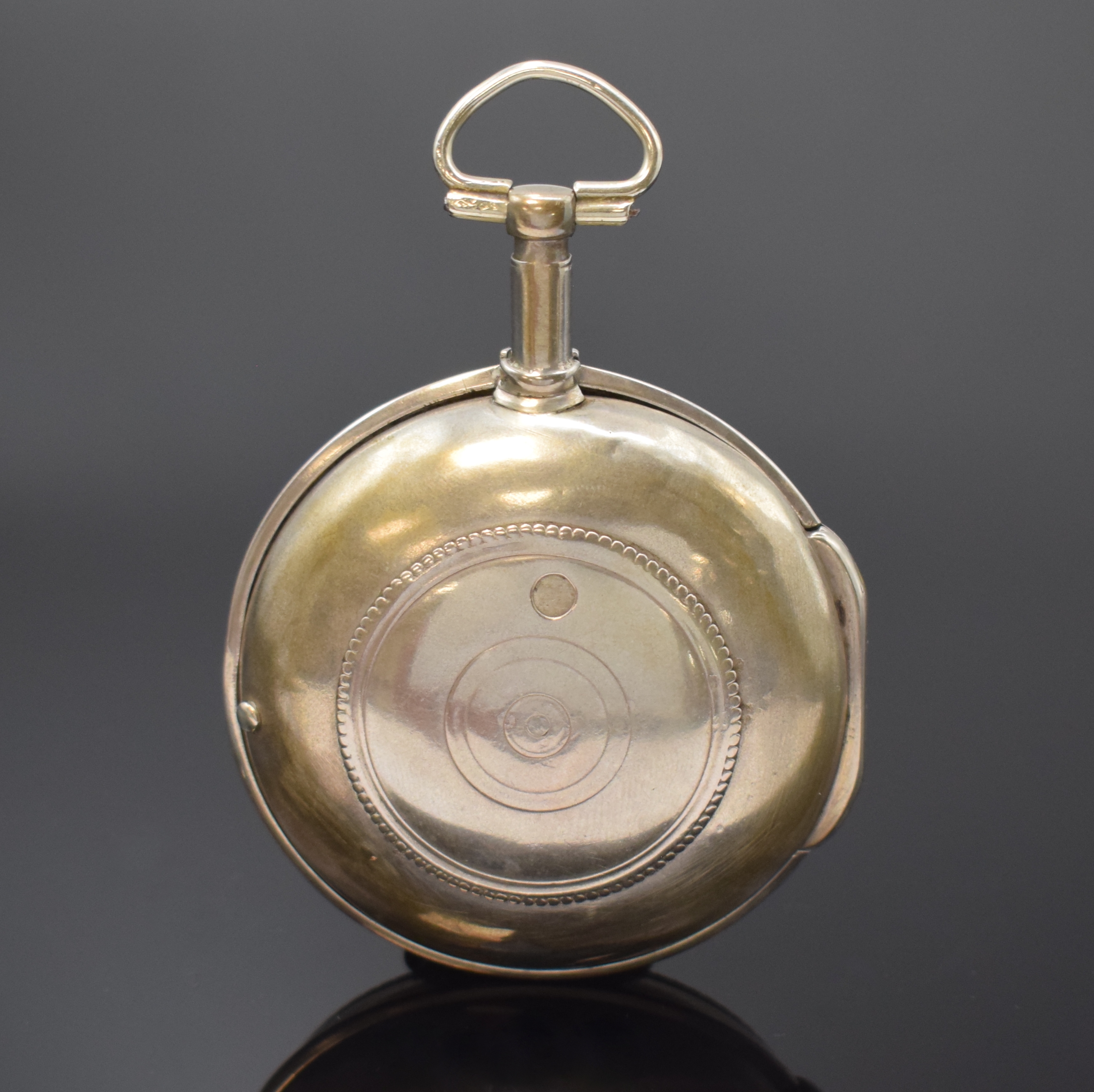 Detail a: JOHANN NICOLAUS HILTEL Regensburg Spindeltaschenuhr im Silbergehäuse, um 1804, dell. Geh. innen m. Widmung, Großscharnier, Emailzifferbl. ...