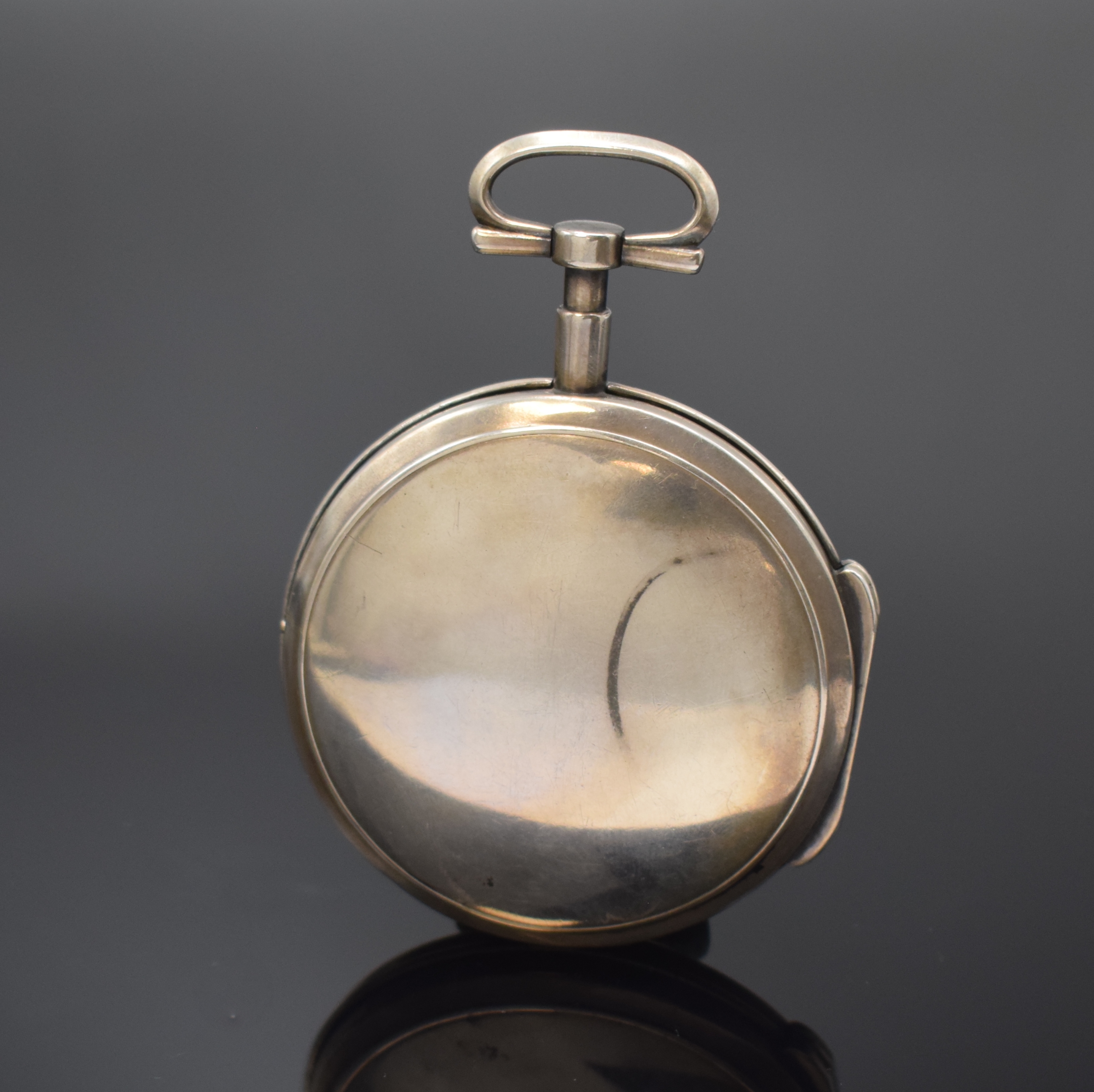 Detail a: JOHANN ANTON NETTELBECK Düsseldorf große Zylindertaschenuhr, um 1792, Silbergeh. dell., innen m. Widmung, Großscharnier, Emailzifferbl. besch., ...