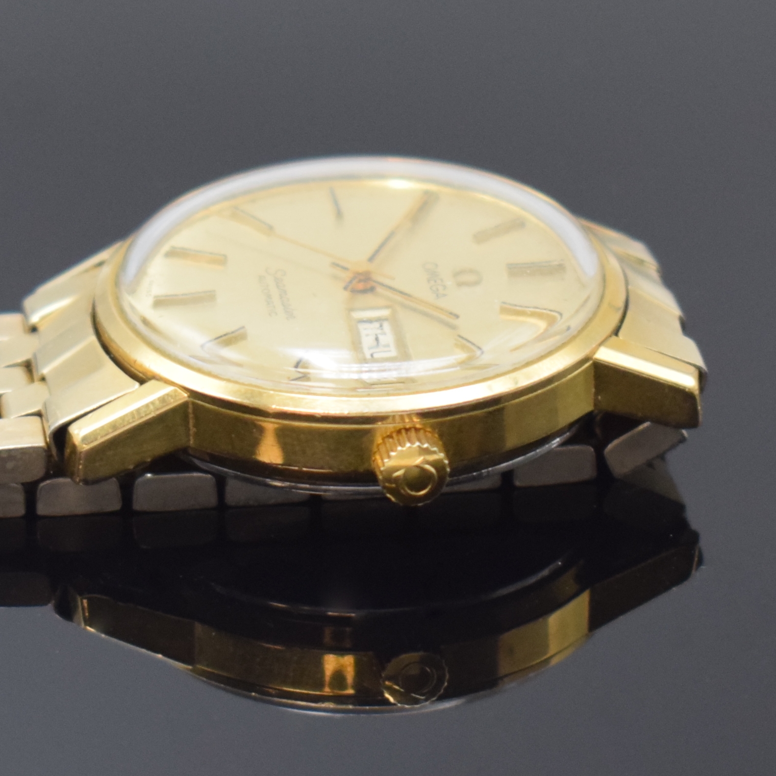 Detail c: OMEGA Seamaster vergoldete Armbanduhr Referenz 166.0209, Schweiz um 1979, Automatik, orig. verg. Gliederband m. Faltschl., Boden aufgedr., ...