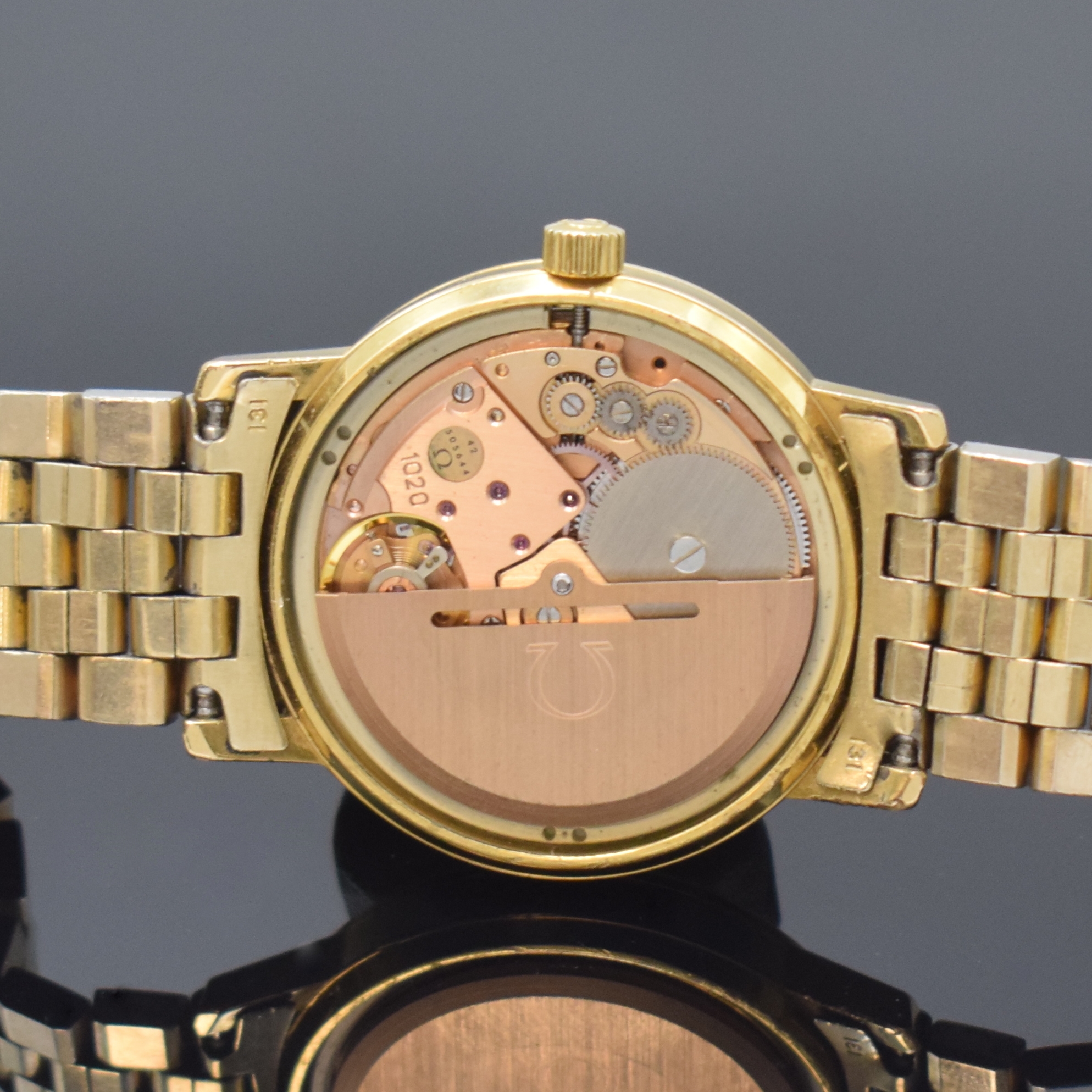 Detail e: OMEGA Seamaster vergoldete Armbanduhr Referenz 166.0209, Schweiz um 1979, Automatik, orig. verg. Gliederband m. Faltschl., Boden aufgedr., ...