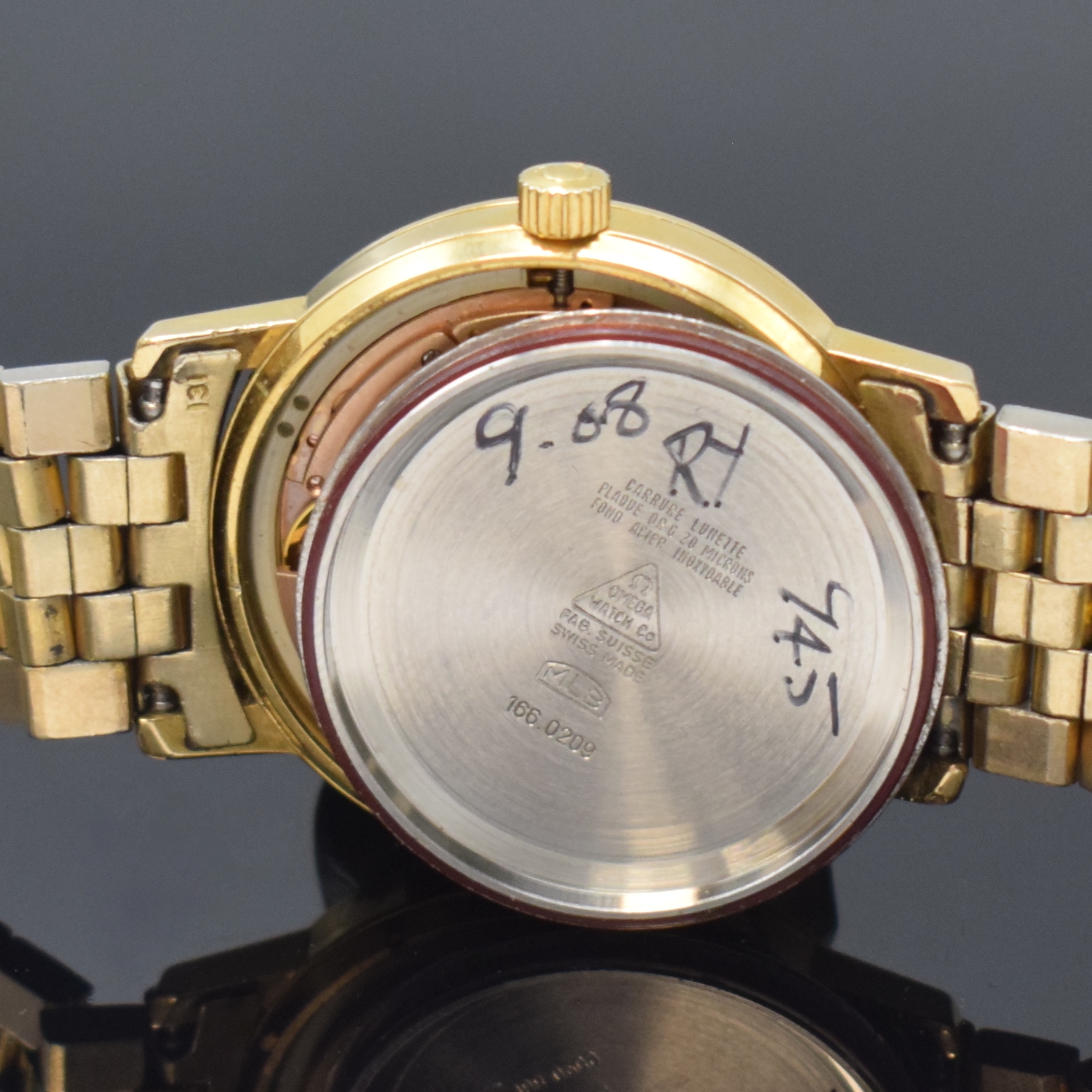 Detail g: OMEGA Seamaster vergoldete Armbanduhr Referenz 166.0209, Schweiz um 1979, Automatik, orig. verg. Gliederband m. Faltschl., Boden aufgedr., ...