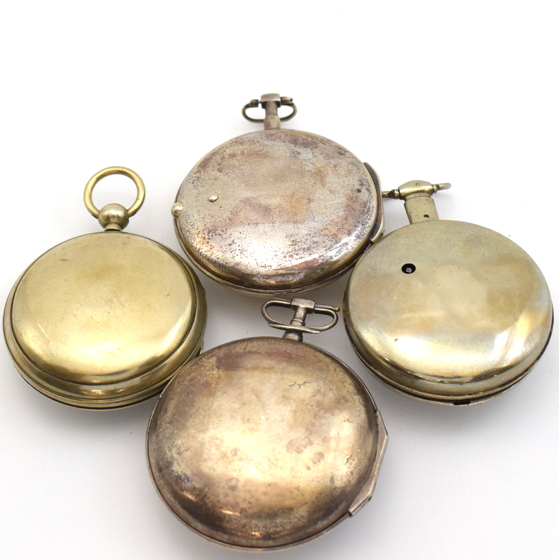 Detail b: THOMAS WHITT London und JOHN WARD sowie 2 weitere Spindeltaschenuhren, England um 1800, 2x Nickel, 2x Silber, Gehäuse dell., teils Großscharniere, ...
