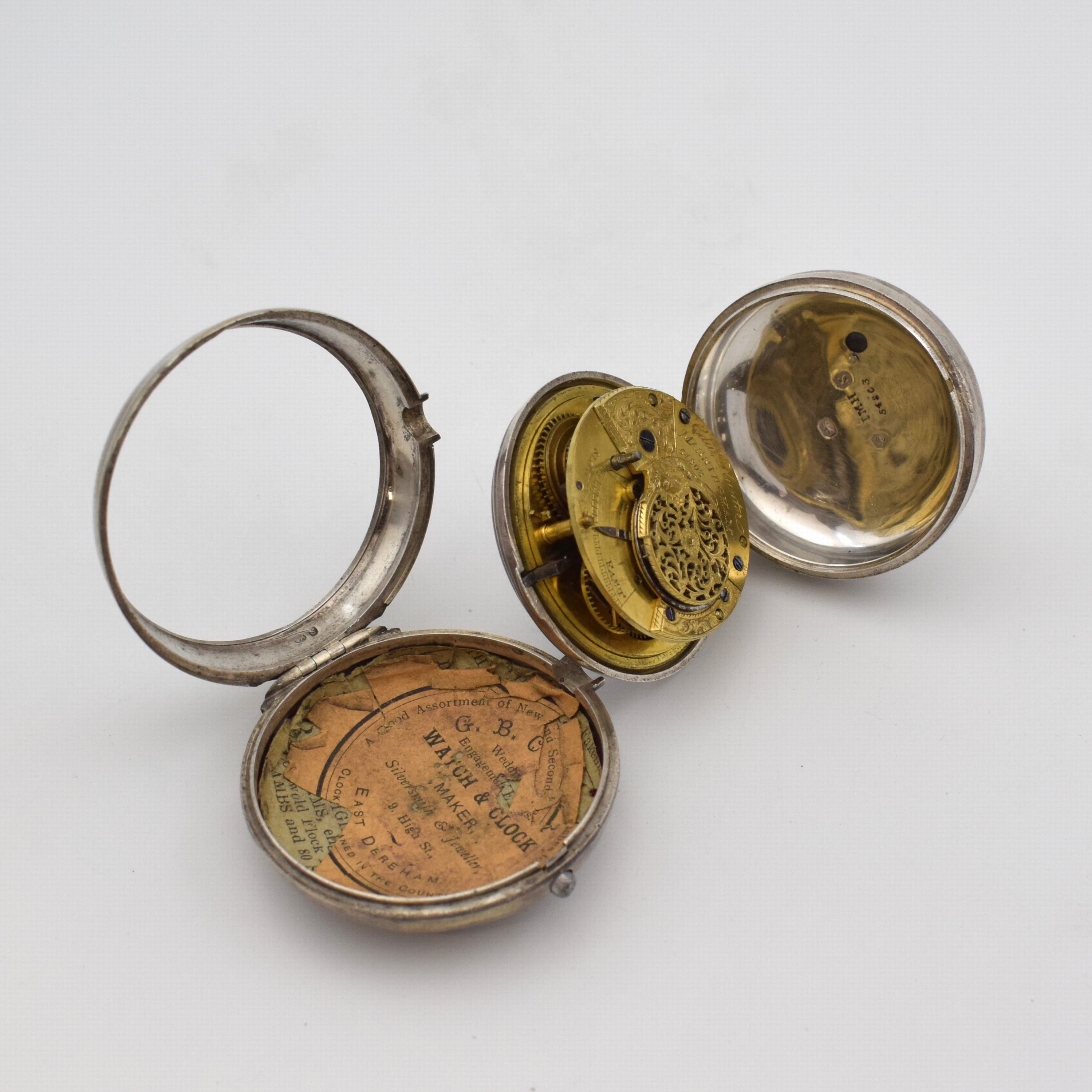 Detail e: EARDLY NORTON London sowie 4 weitere Spindeltaschenuhren und 1 Gehäuse, 1x Frankreich u. 4x England um 1780-1840, alle Silber, Gehäuse ...