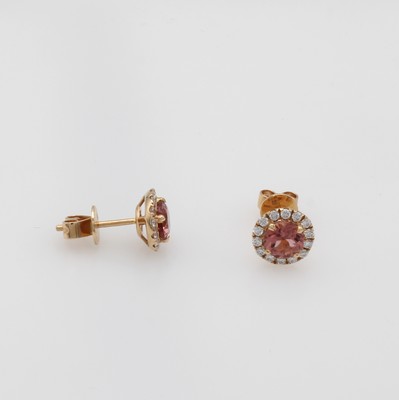 Image Paar Ohrstecker mit Turmalinen und Brillanten, RG 750/000, 2 rosa Turmaline, 28 Brill. ...