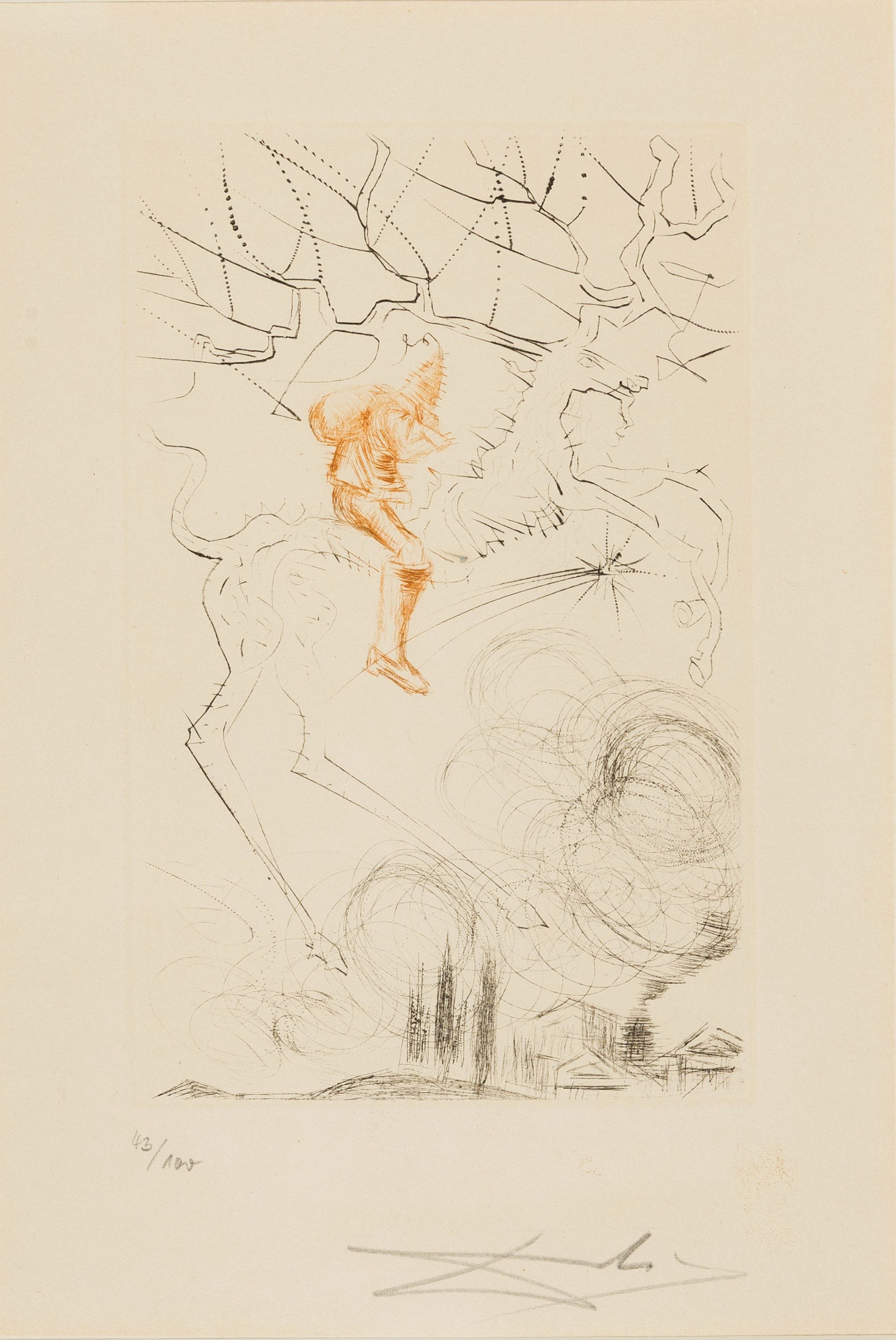 Salvador Dali, 1904-1989, Père Noel 1968, Farb-Kaltnadelradierung, Glückwunschkarte, sign. und num. 43/100, ca. 16x10cm, PP, u.GL., R. ca. 38x30cm, ...
