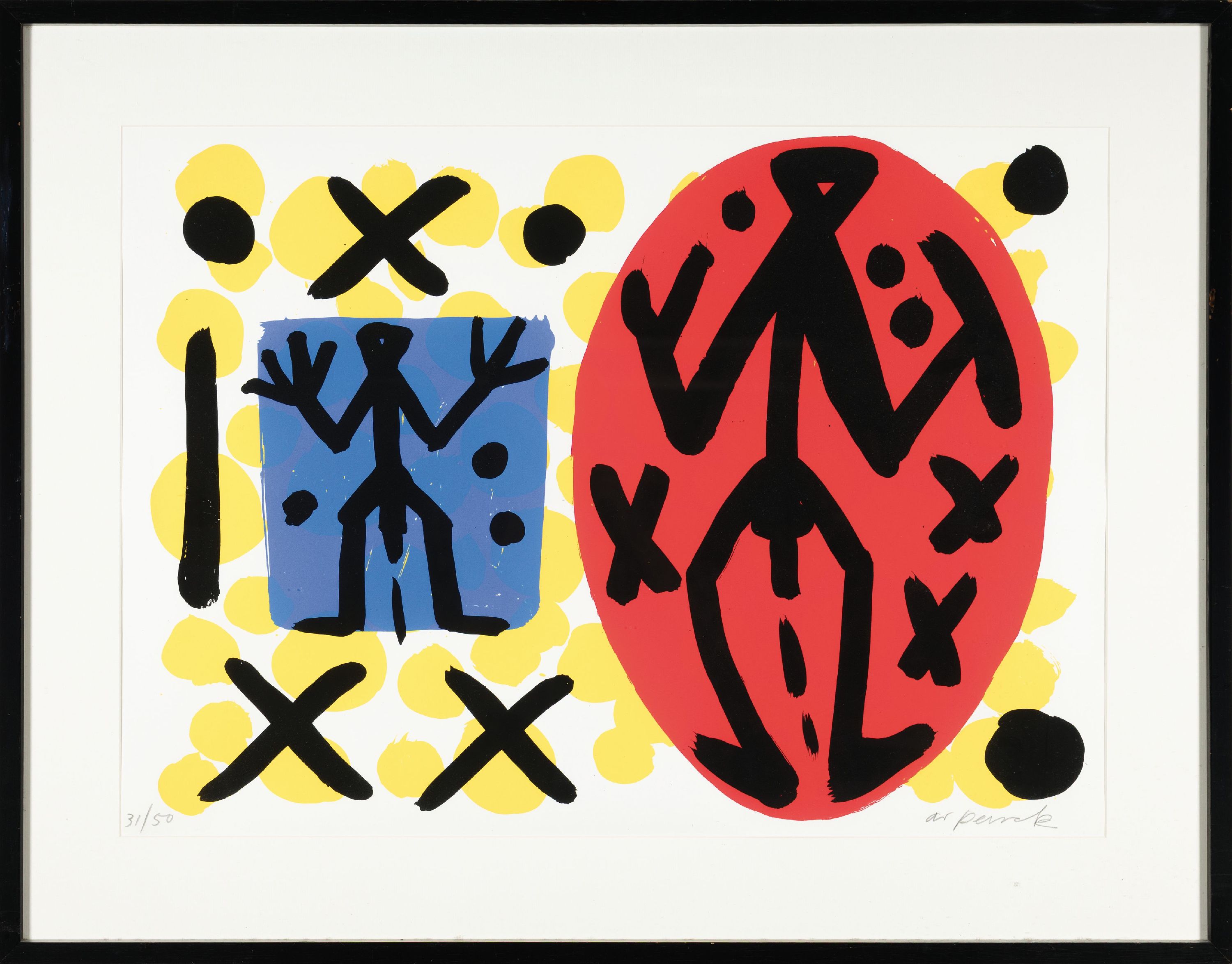 Detail k: A.R. Penck, 1939-2017, Lustgarten, Farbsiebdruck von 1993, handsign. num. 31/50, ca. 54.5x76.5cm, PP, u.Gl., R. ca. 72x92cm
