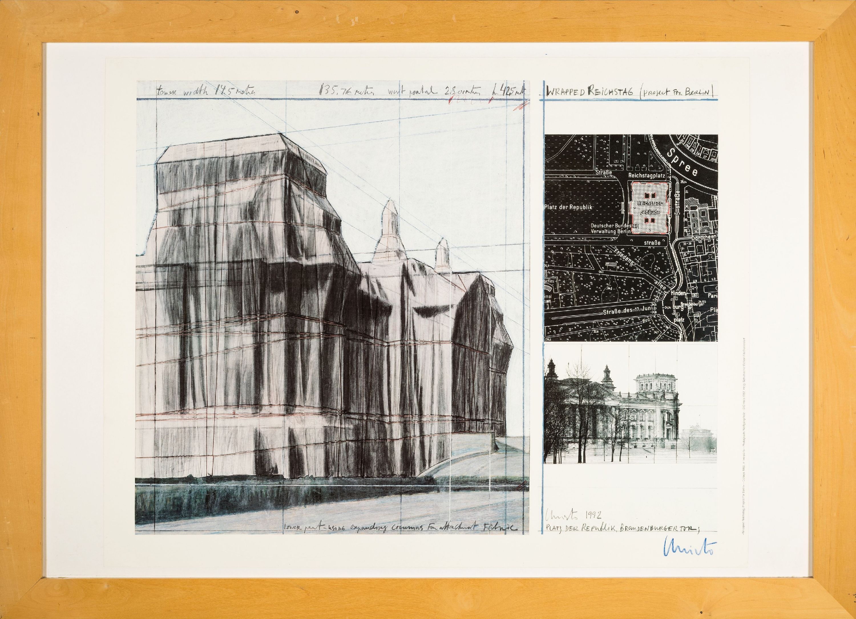 Detail k: Christo und Jeanne-Claude, Wrapped Reichstag, Farboffset, handsign. ca. 65x82cm, u.Gl., R. ca. 79x109cm