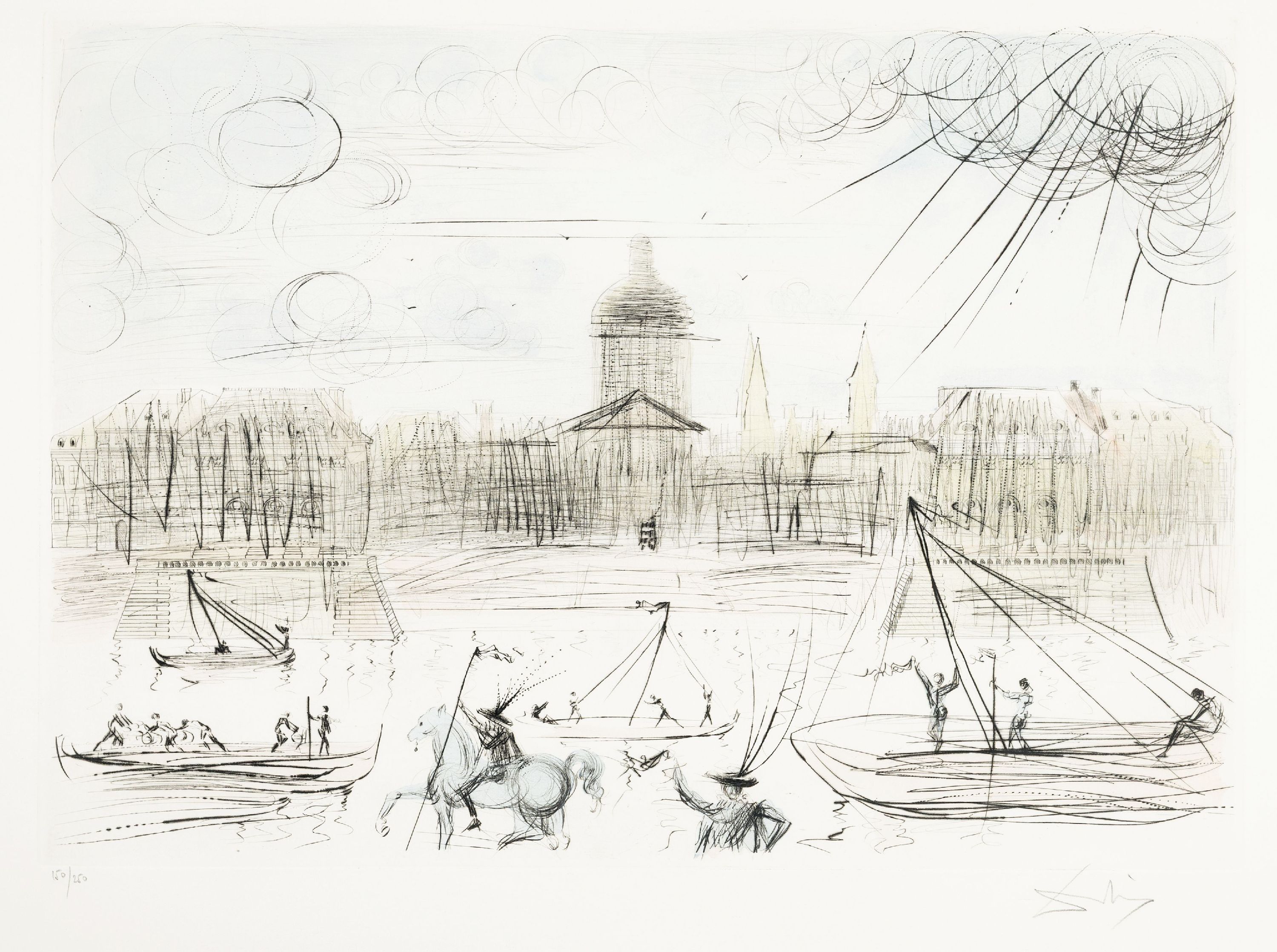 Salvador Dali, 1904-1989, L'Academie de Paris, Radierung von 1971 auf Bütten, Graveur-Arbeit nach einer Zeichnung, die Dali anläßlich seiner ...