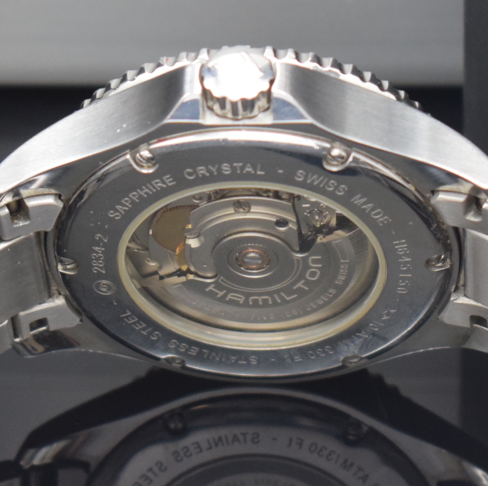 Detail f: HAMILTON Khaki Herrenarmbanduhr Referenz H64515133, Schweiz verk. lt. Pap. 10/2011, Automatik, beids. vergl. Edelstahlgeh., Boden u. Krone verschr., ...