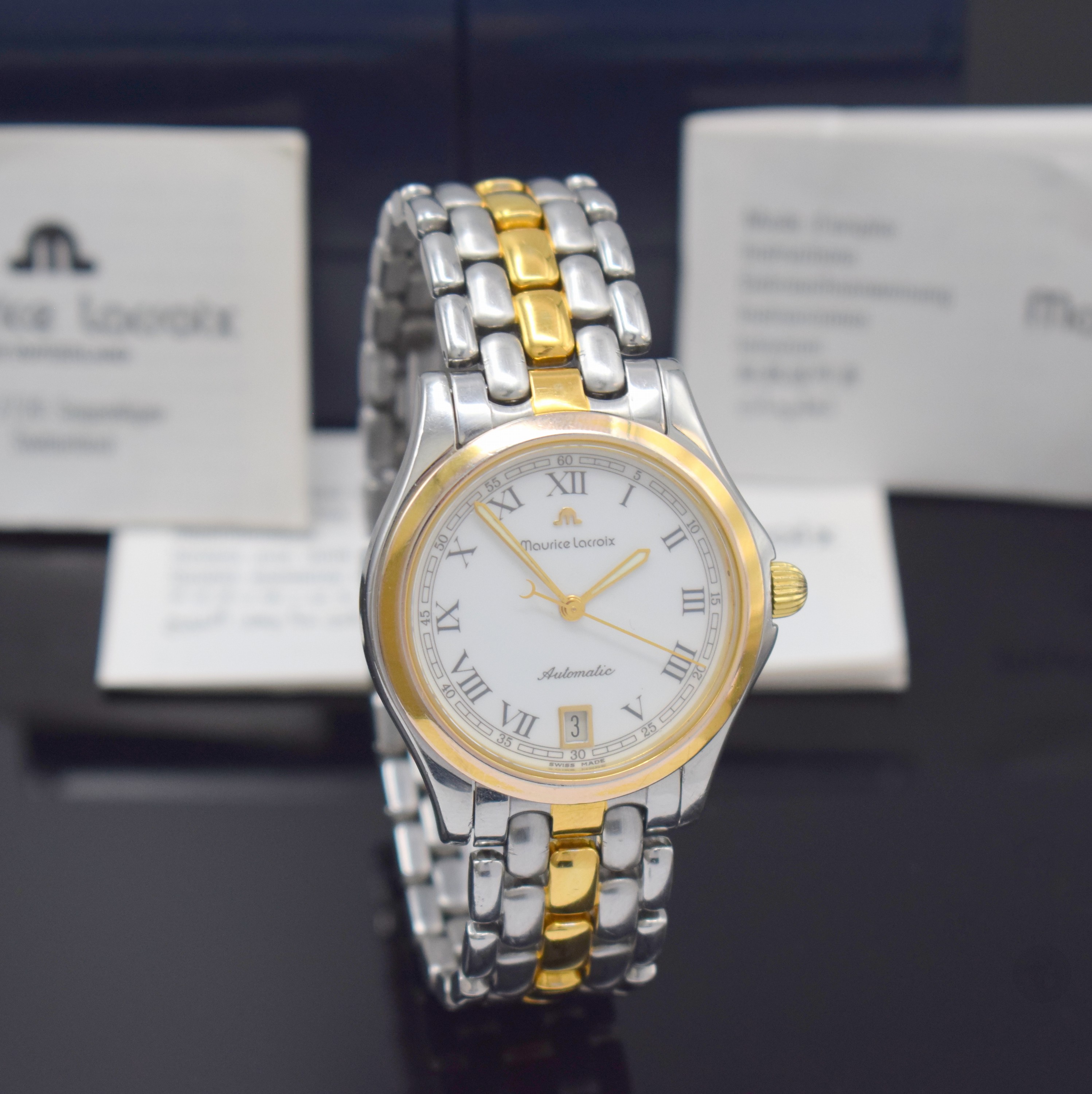 Detail b: MAURICE LACROIX Pontos Herrenarmbanduhr Referenz 2506, Schweiz verk. lt. Pap. 03/1996, Automatik, Stahl Geh., Boden u. Krone verschr., Stahlband m. ...