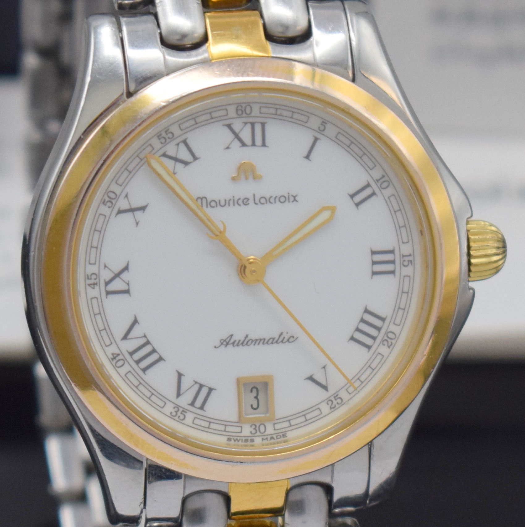Detail c: MAURICE LACROIX Pontos Herrenarmbanduhr Referenz 2506, Schweiz verk. lt. Pap. 03/1996, Automatik, Stahl Geh., Boden u. Krone verschr., Stahlband m. ...
