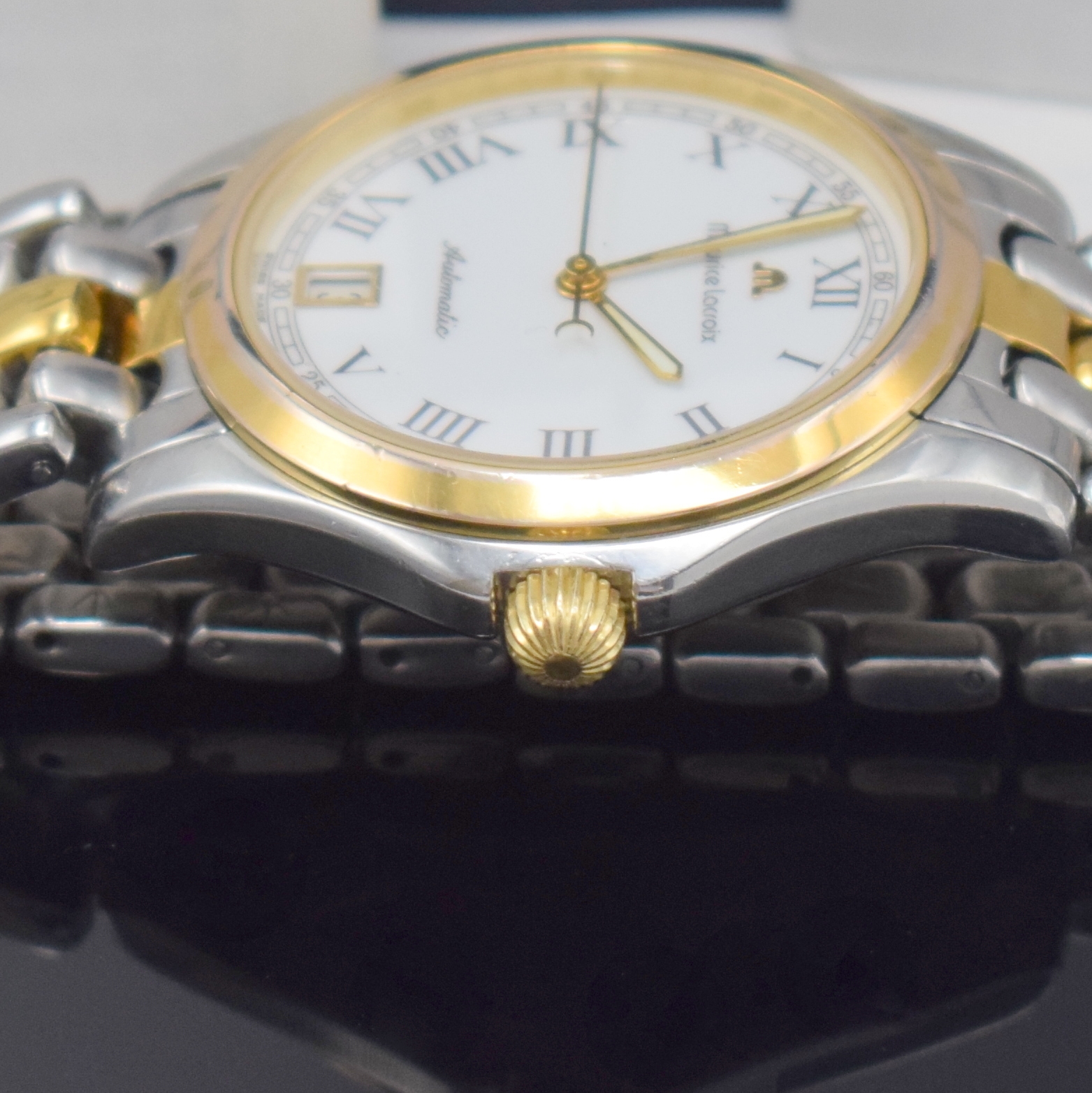 Detail e: MAURICE LACROIX Pontos Herrenarmbanduhr Referenz 2506, Schweiz verk. lt. Pap. 03/1996, Automatik, Stahl Geh., Boden u. Krone verschr., Stahlband m. ...