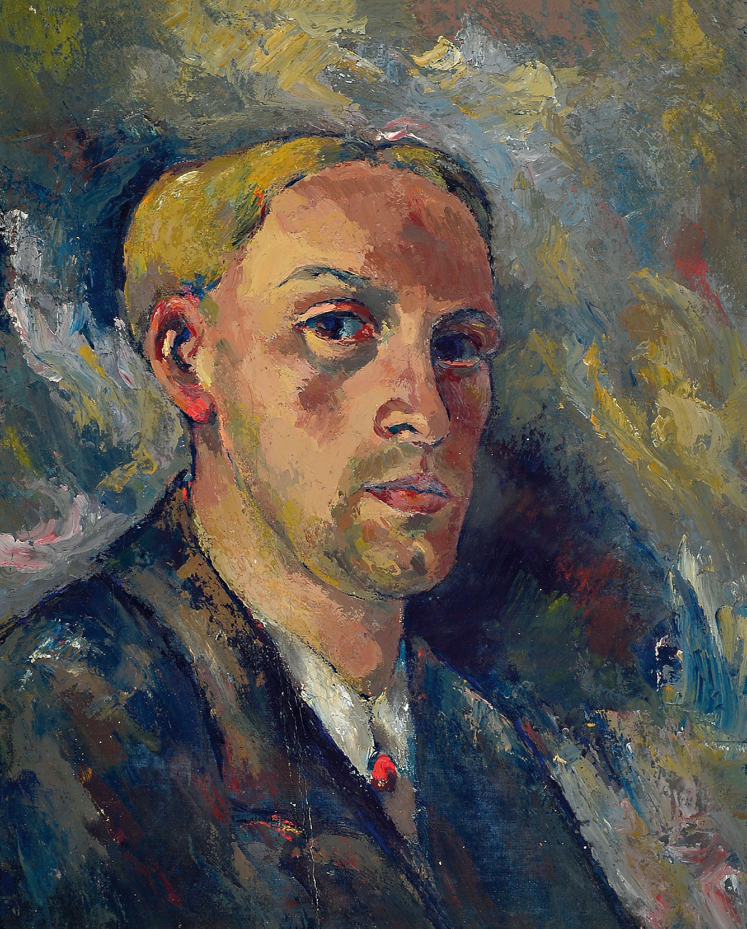 Alf Bayrle, 1900 Biberach-1982 Rotthalmünster, Selbstporträt von 1923, Öl/Lwd/Malkarton, rückseitig betitelt, datiert und signiert, ca. 51x42cm, ...