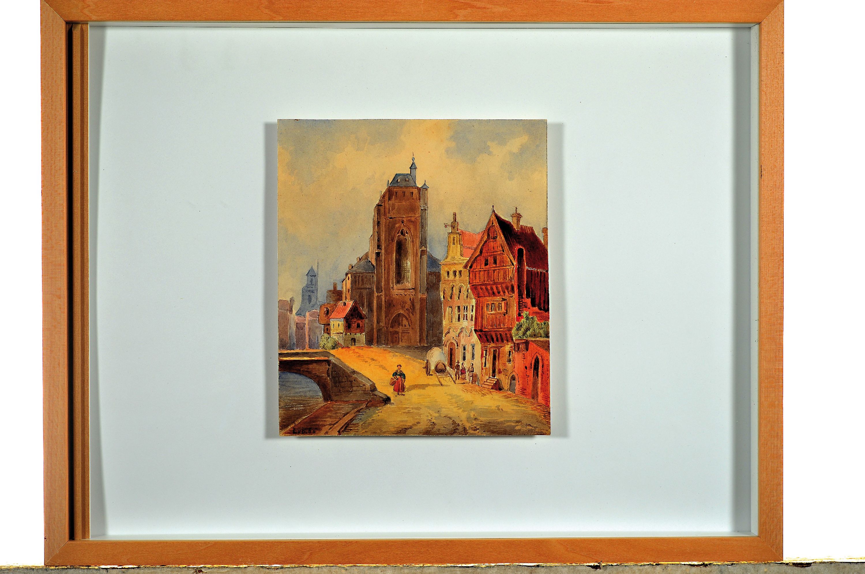 Detail l: Lina von Baur, Malerin der 2. Hälfte des 19. Jh., 2 Aquarelle: Stadtansicht mit Kathedrale, links unten monogr. und dat. 64, ca. 18x15.5cm, u.Gl., ...