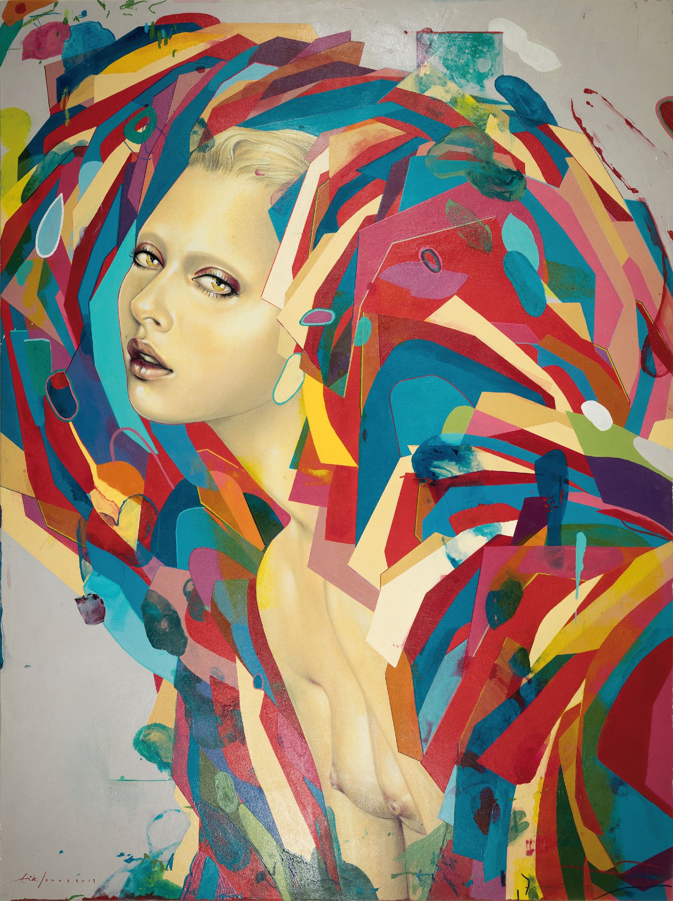 Detail k: Eric Jones, geb. 1982,Florida, Mischtechnik, (Buntstift, Aquarell,Acryl u. Wachs etc. auf Papier, Papier/Platte, signiert, 120 x 76 cm