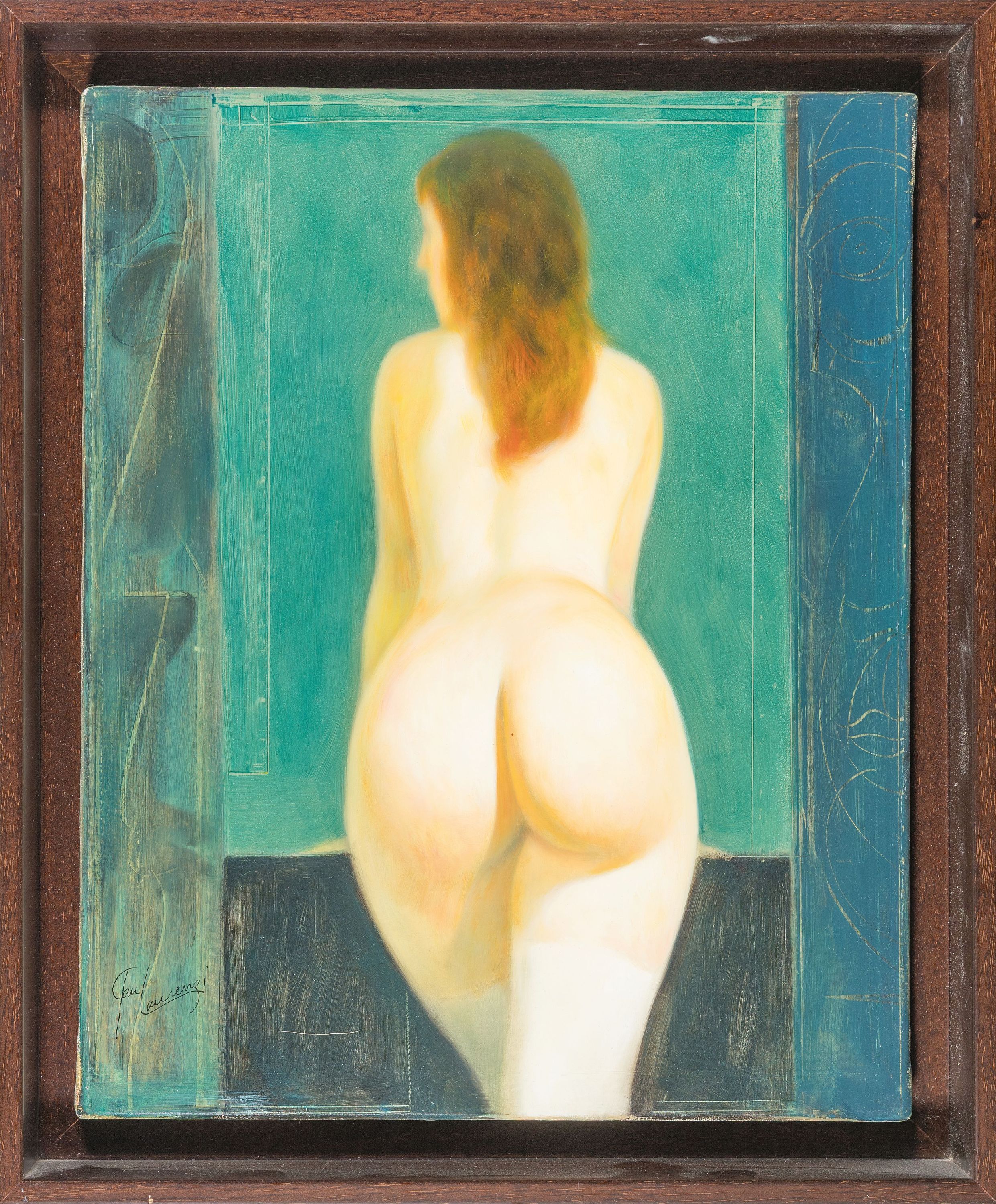 Detail k: Paul Laurenzi,geb. 1964 Öl/Leinwand, Frauenakt, 41 x 22 cm, l. Altersspuren