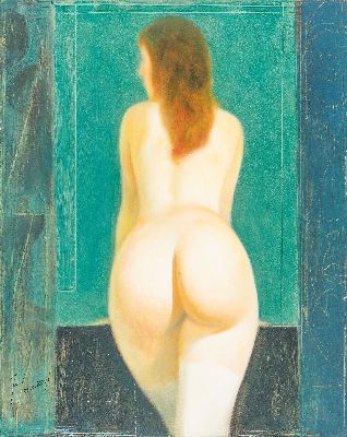 Image 26903112 - Paul Laurenzi,geb. 1964 Öl/Leinwand, Frauenakt, 41 x 22 cm, l. Altersspuren