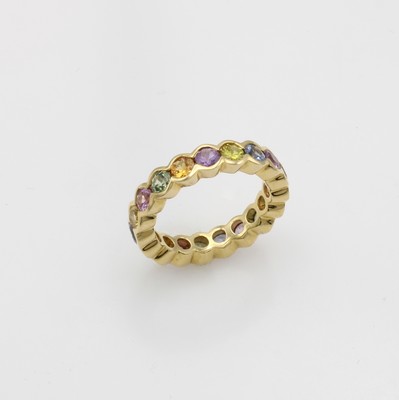 Image Memoryring mit Saphiren, GG 750/000, 19 bunte Saphire zus. 3.84 ct, RW ca. 55 ...