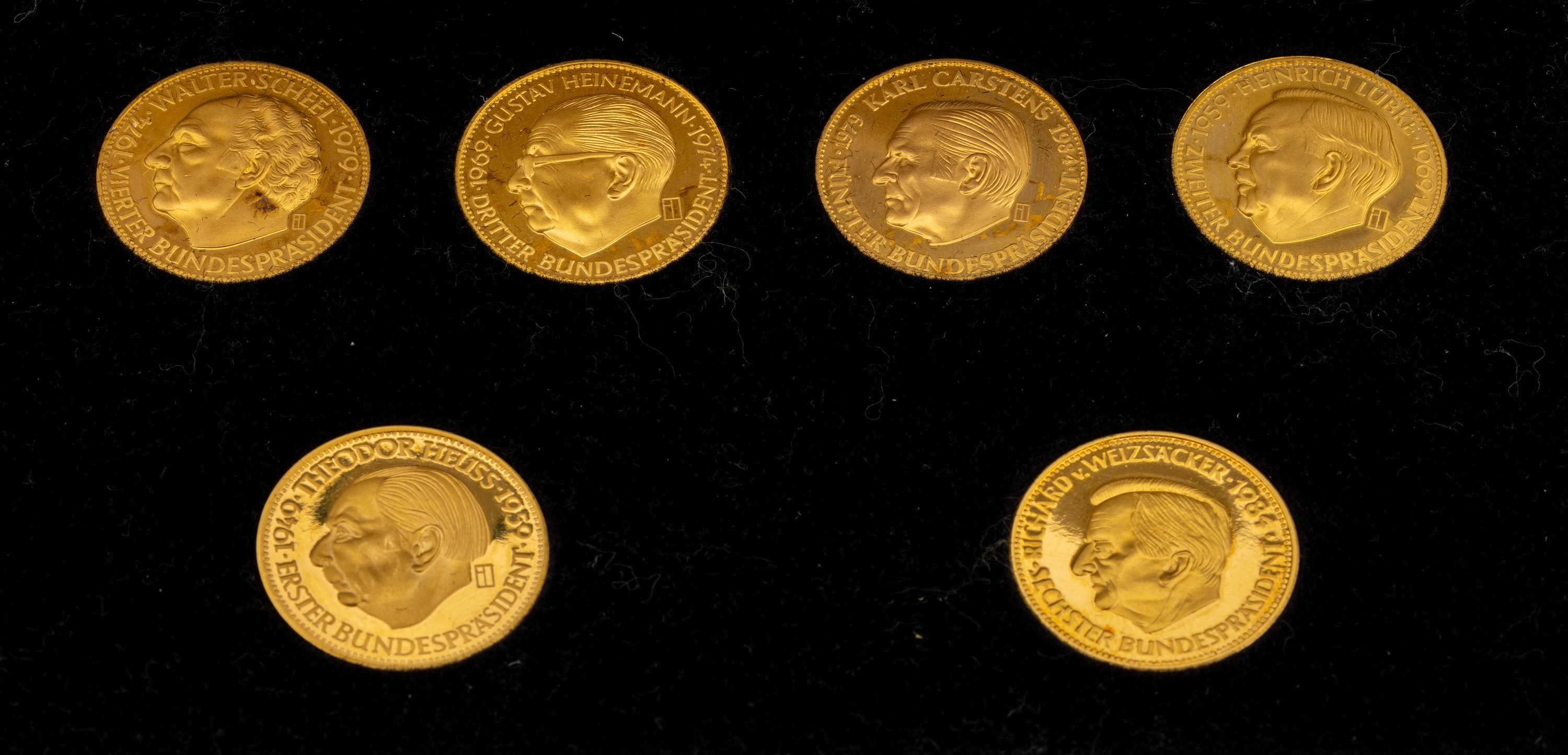 Detail a: Set 6 Goldmünzen "Die sechs Präsidentenmedaillen der Bundesrepublik Deutschland", GG 999/000 gepr., Richard von Weizsäcker, Heinrich ...