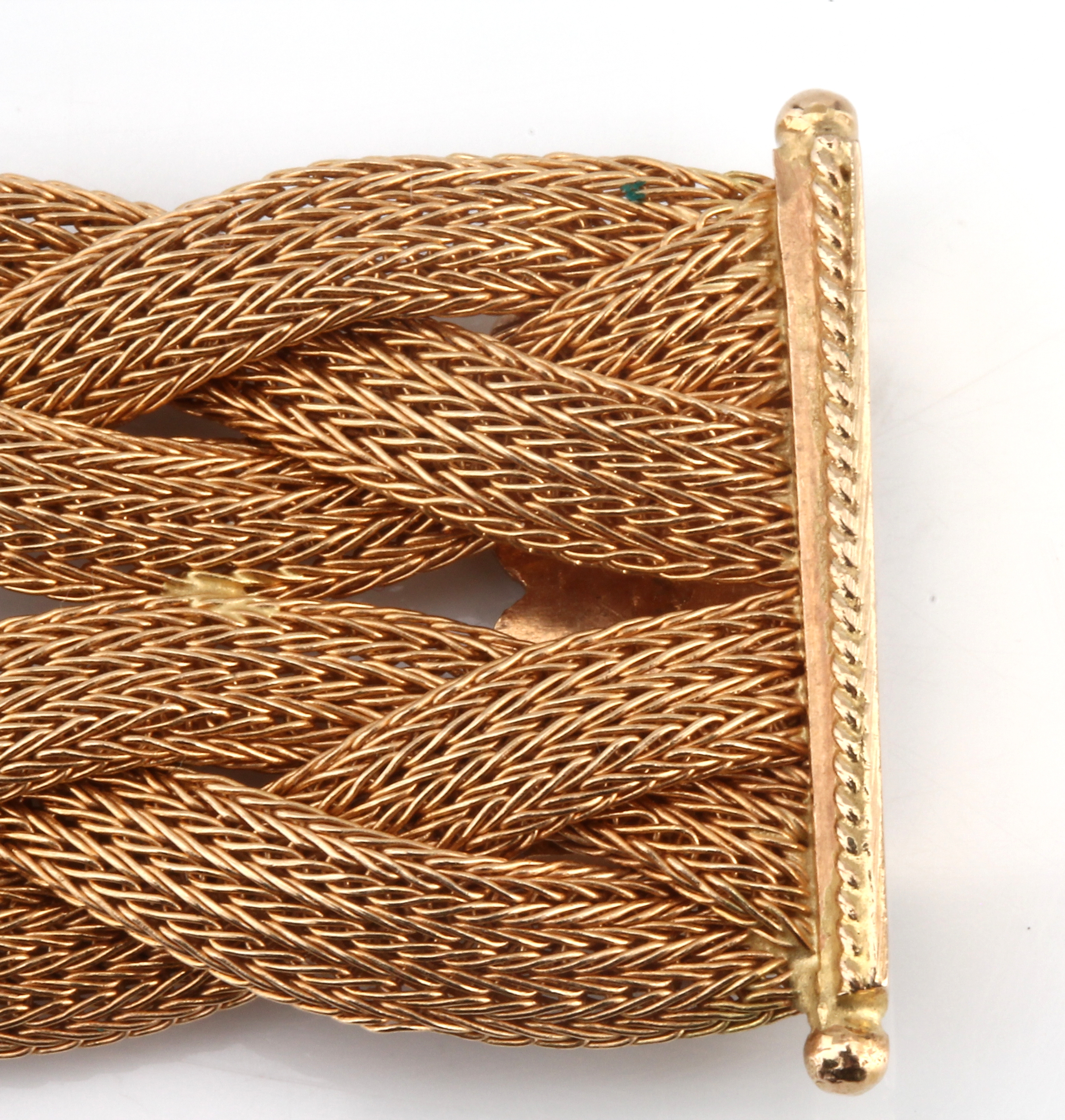 Detail a: 18 kt Gold Armband, GG 750/000, aufwendige Flechtarbeit, B. ca. 2.4 cm, L. ca. 19.5 cm, Kastenschloss mit 2 Sicherheitsachten, ca. 48.9 g