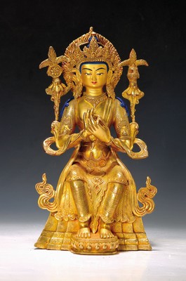 Image Buddha der Zukunft - Maitreya, Nepal, Ende 20. Jh., Kupferlegierung, feuervergoldet, in ...