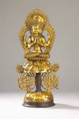 Image Große Altarskulptur des vierarmigen Avalokiteshvara Shadakshari, Bodhisattva der ...