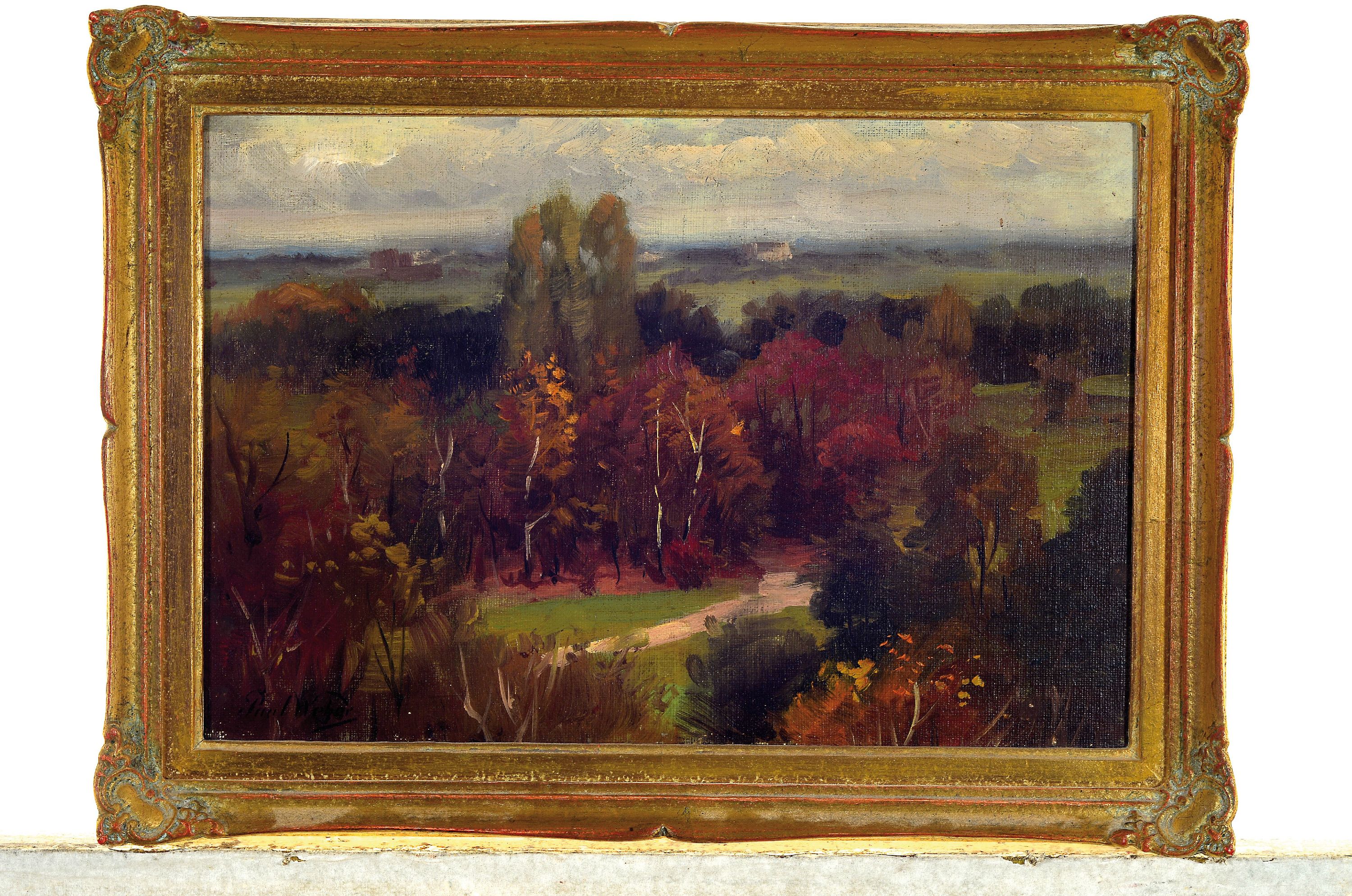 Detail k: Paul Weber, 1823 Darmstadt-1916 München, "Kleine Herbstlandschaft Innthal no 25" so verso bezeichnet, links unten signiert, ...