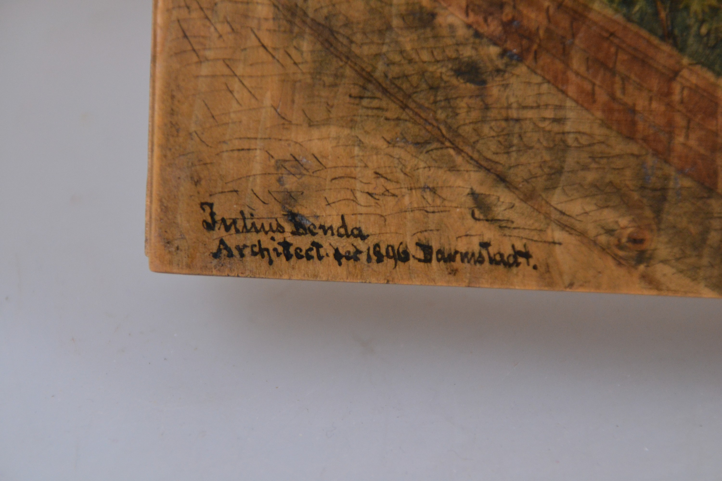 Detail d: Julius Benda, 1838 Raudten-1897 Darmstadt, Architekt, 4 Architekturzeichnungen auf Holzplatten, verschiedene Ansichten einer Villa bzw. eines ...