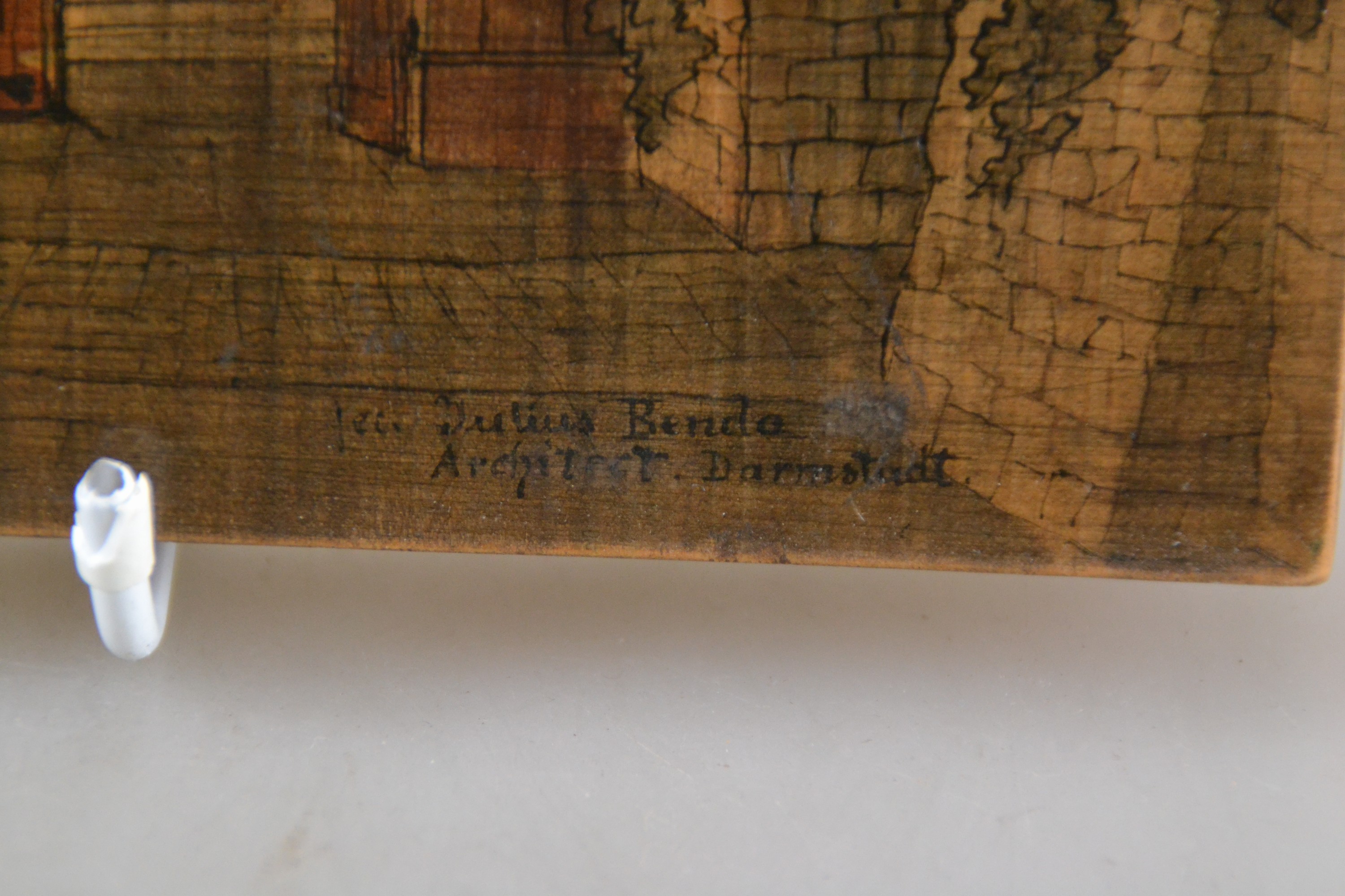 Detail g: Julius Benda, 1838 Raudten-1897 Darmstadt, Architekt, 4 Architekturzeichnungen auf Holzplatten, verschiedene Ansichten einer Villa bzw. eines ...