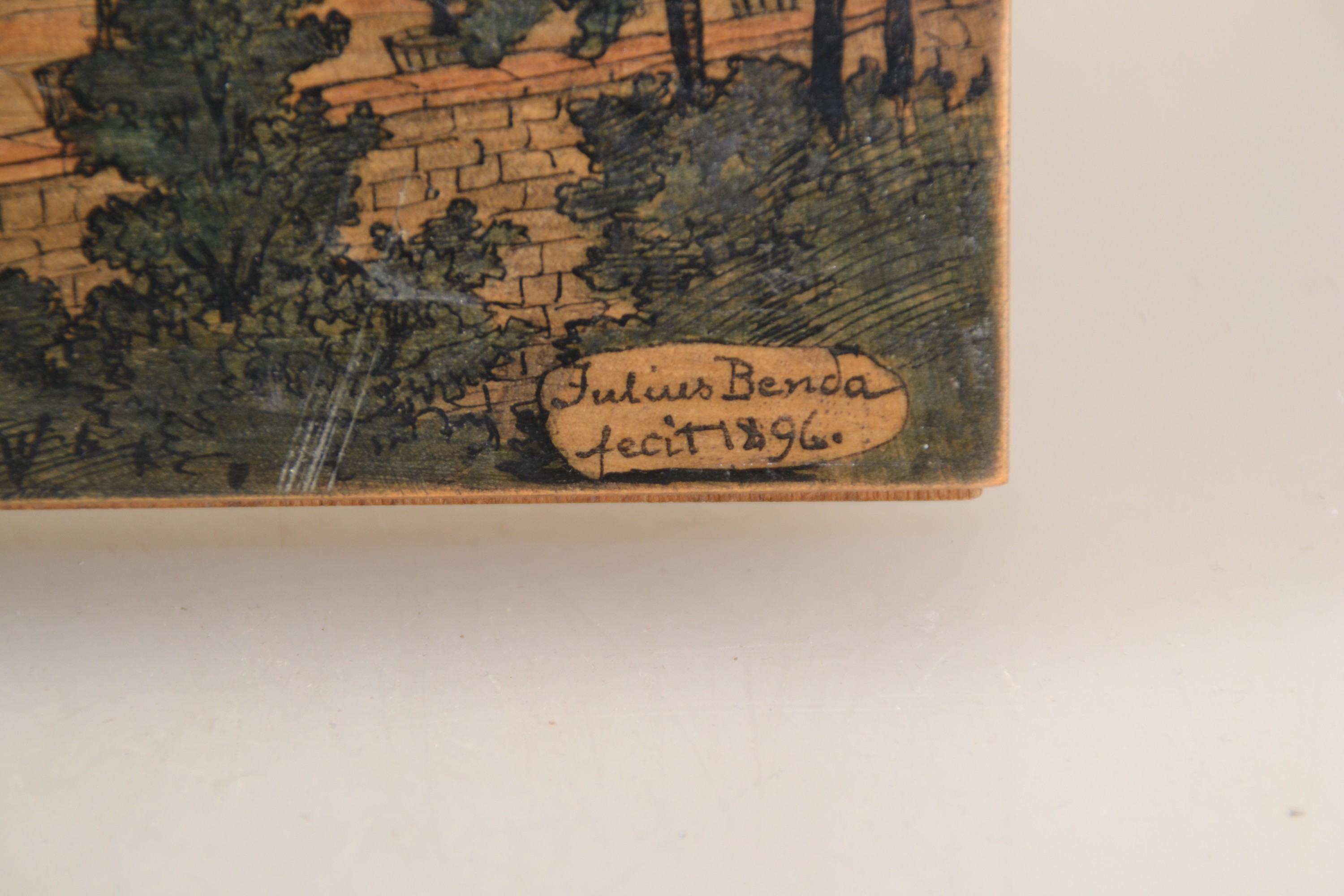 Detail l: Julius Benda, 1838 Raudten-1897 Darmstadt, Architekt, 4 Architekturzeichnungen auf Holzplatten, verschiedene Ansichten einer Villa bzw. eines ...