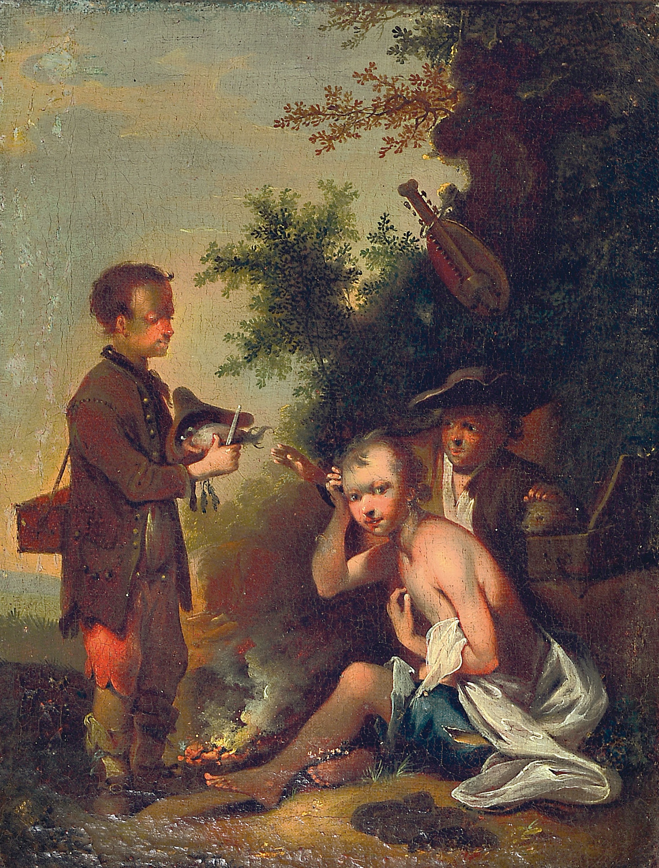 Zuschreibung: Johann Conrad Seekatz, 1719 Grünstadt/Pfalz-1768 Darmstadt, Drei Betteljungen, Figurengruppe entsprechend der Komposition "Drei ...
