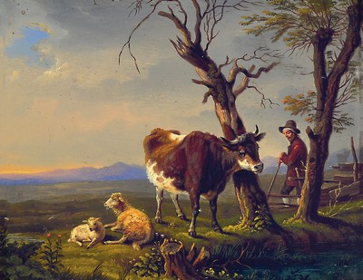 Image Zuschreibung: Max Joseph Wagenbauer, 1775 Öxing-1829 München, Hirte mit Kuh ...