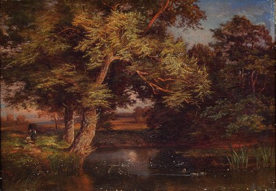 Image Philipp Röth, 1841 Darmstadt-1921 München, Teich am Waldrand, Figurenstaffage, ...