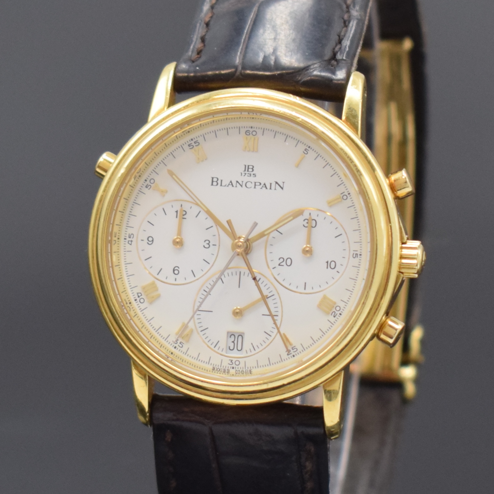 Detail a: BLANCPAIN Schaltradchronograph in GG 750/000 mit Rattrapante Serie Villeret, Schweiz um 1990, Automatik, Lederband m. orig. GG 750/000 Faltschl., ...