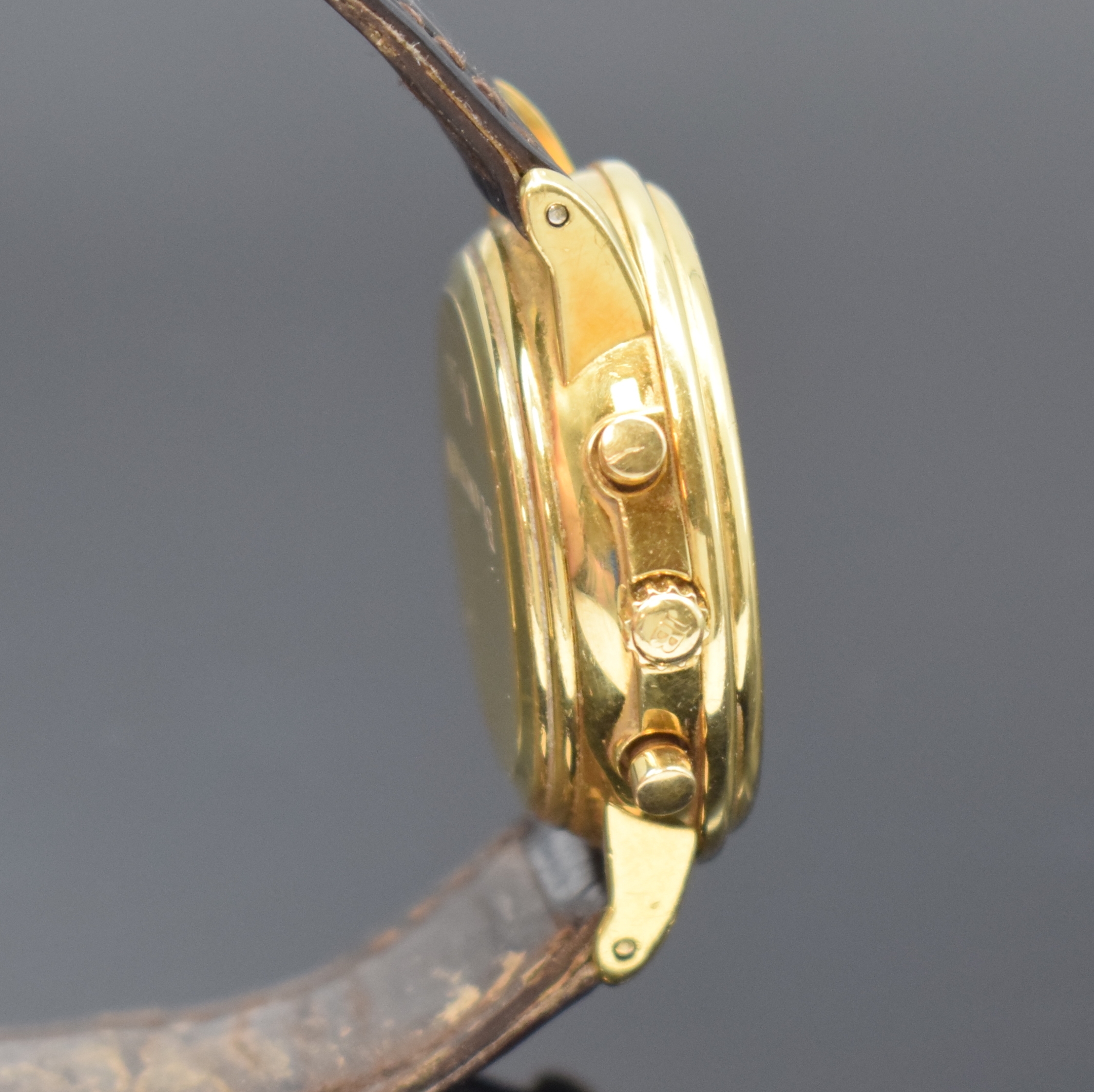 Detail d: BLANCPAIN Schaltradchronograph in GG 750/000 mit Rattrapante Serie Villeret, Schweiz um 1990, Automatik, Lederband m. orig. GG 750/000 Faltschl., ...