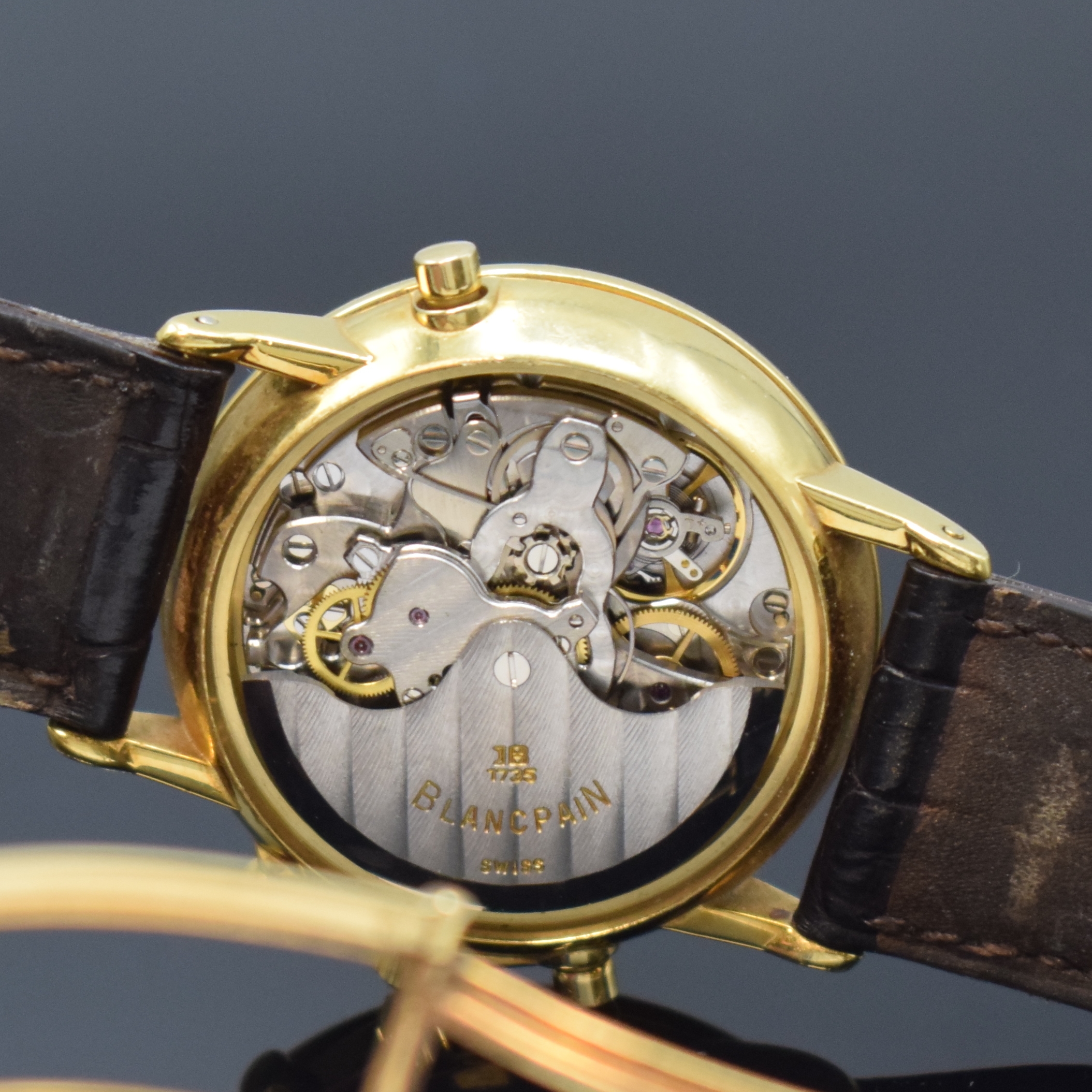 Detail g: BLANCPAIN Schaltradchronograph in GG 750/000 mit Rattrapante Serie Villeret, Schweiz um 1990, Automatik, Lederband m. orig. GG 750/000 Faltschl., ...