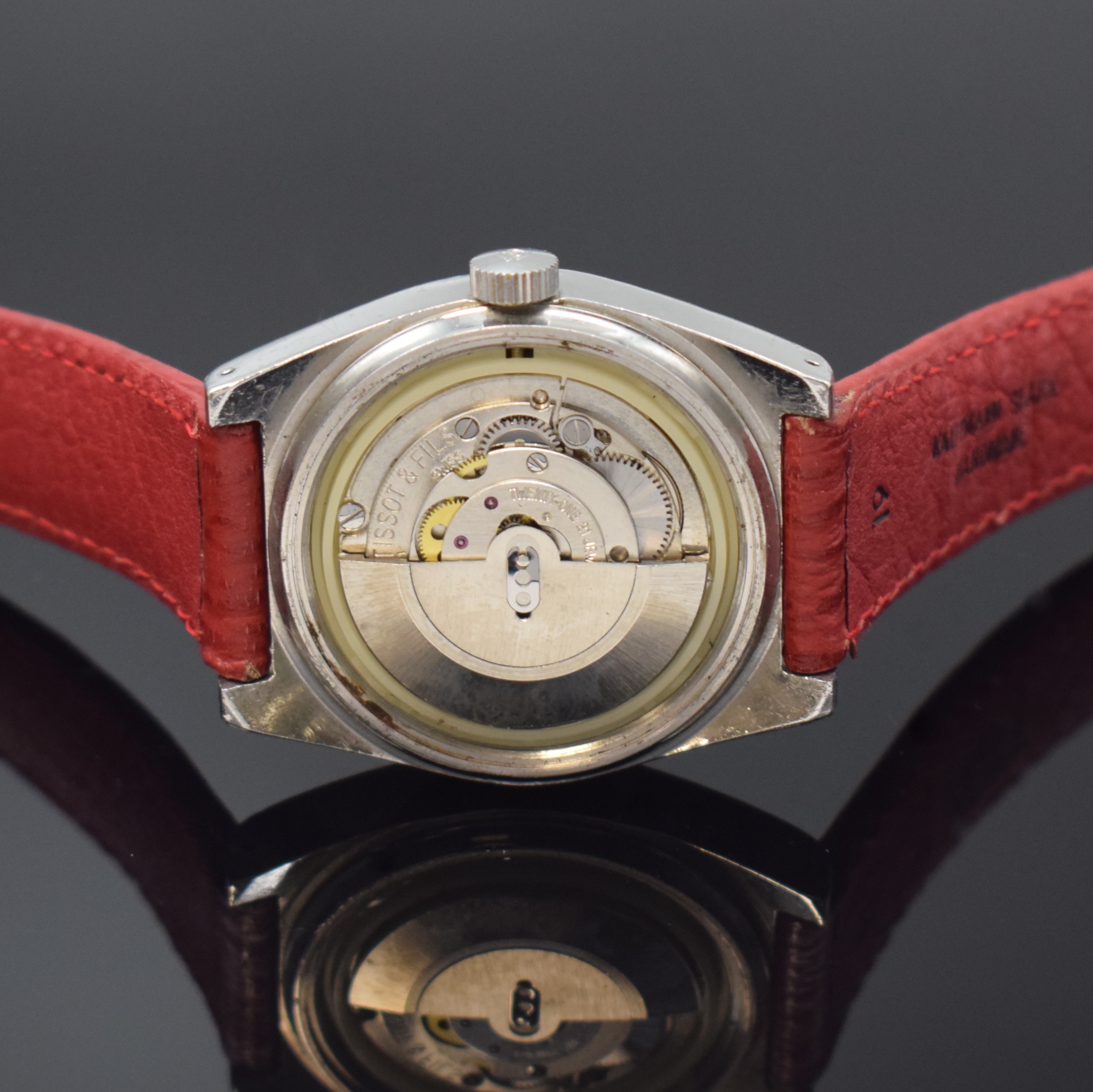Detail d: TISSOT Herrenarmbanduhr PR 516 Referenz 4662-1X, Schweiz um 1970, Automatik, Edelstahlgeh., Boden verschr., Lünette m. 60er Teilung nicht drehb., ...