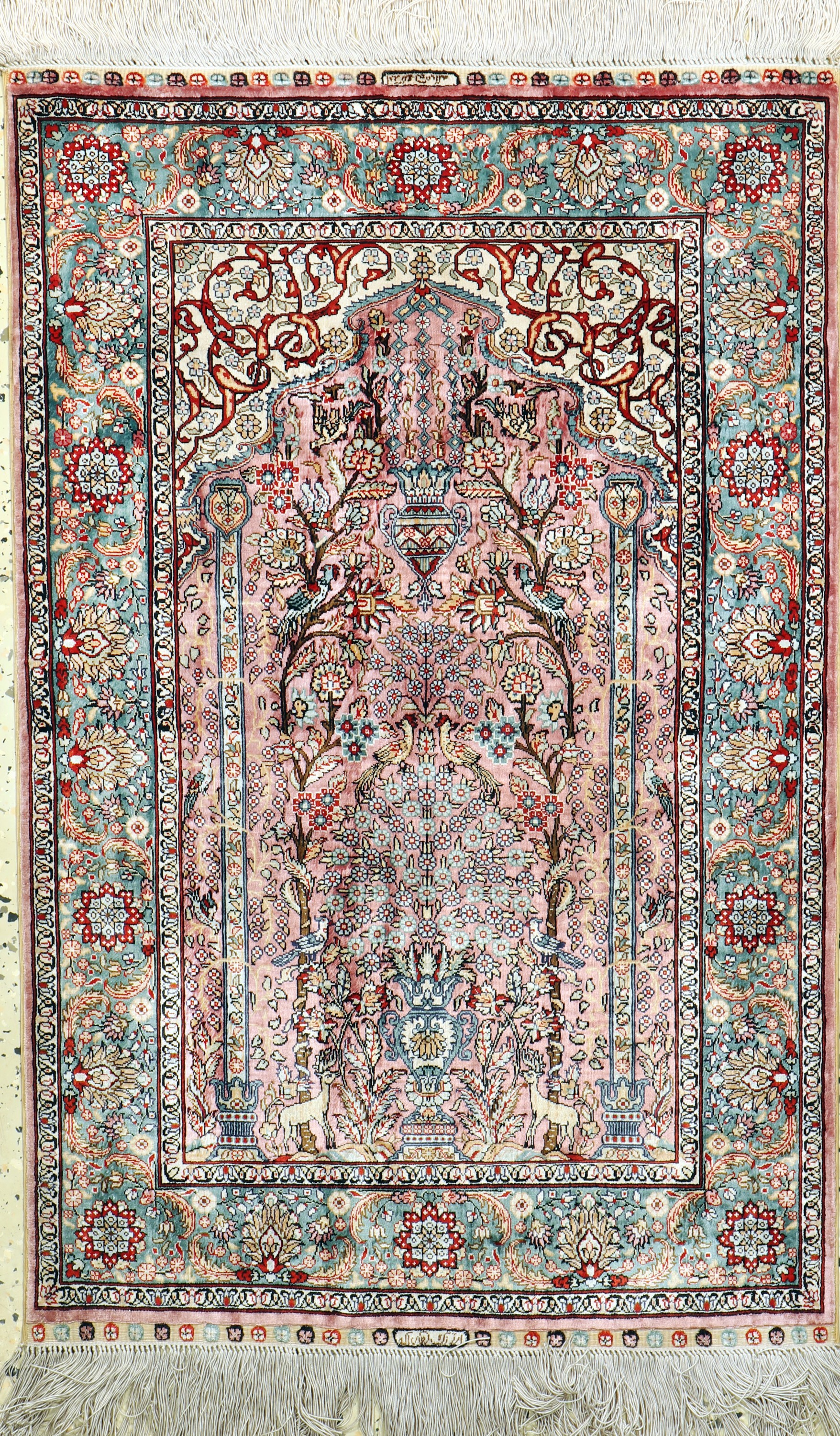 China Seide fein, Ende 20.Jhd., Wolle auf Baumwolle, ca. 91 x 61 cm, ca. 1,0 Mio. Kn/qm,EHZ: 2