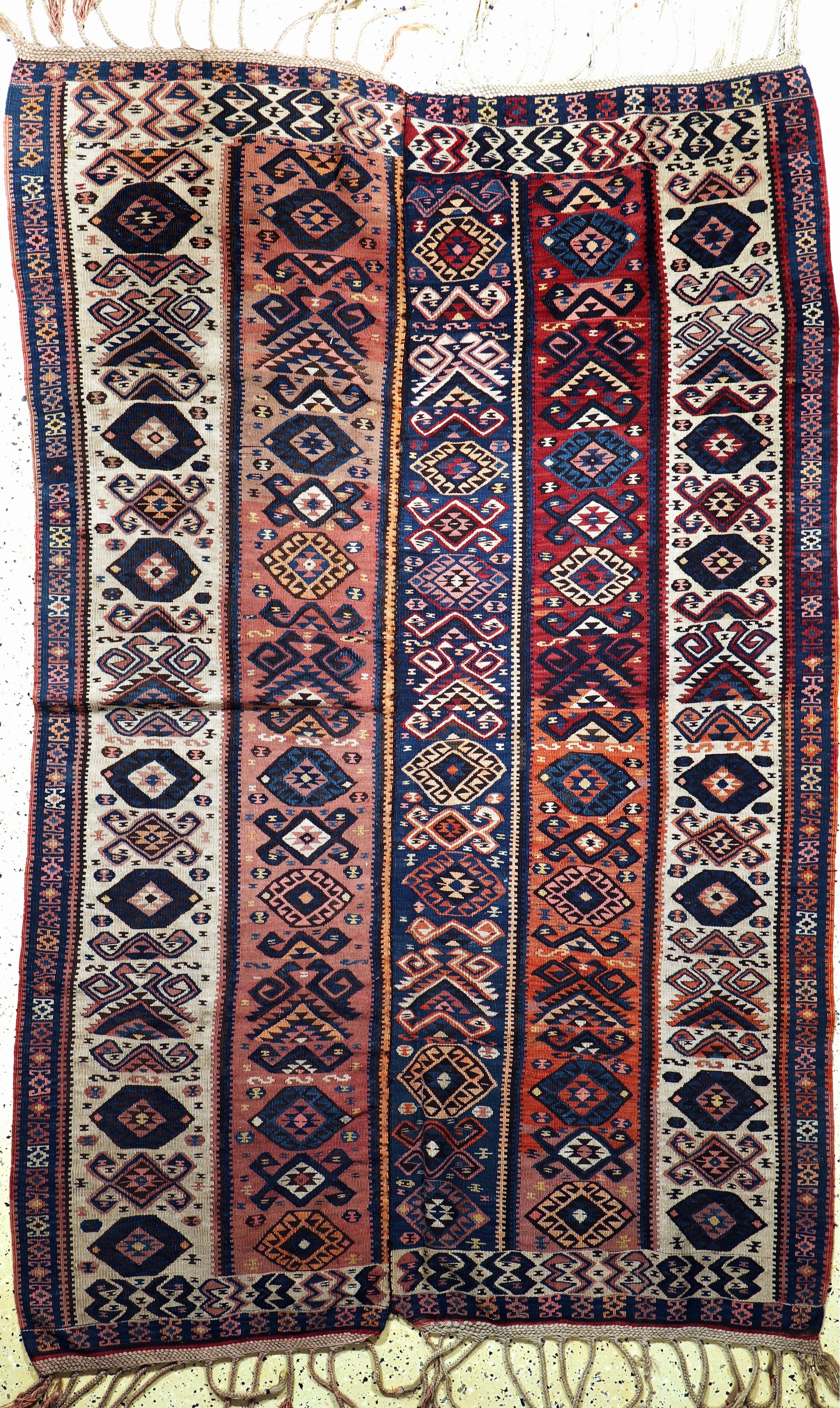 Malatya Kelim antik(2 Bahnig), Türkei, um 1900, Wolle auf Wolle, ca. 235 x 155 cm, EHZ: 2-3