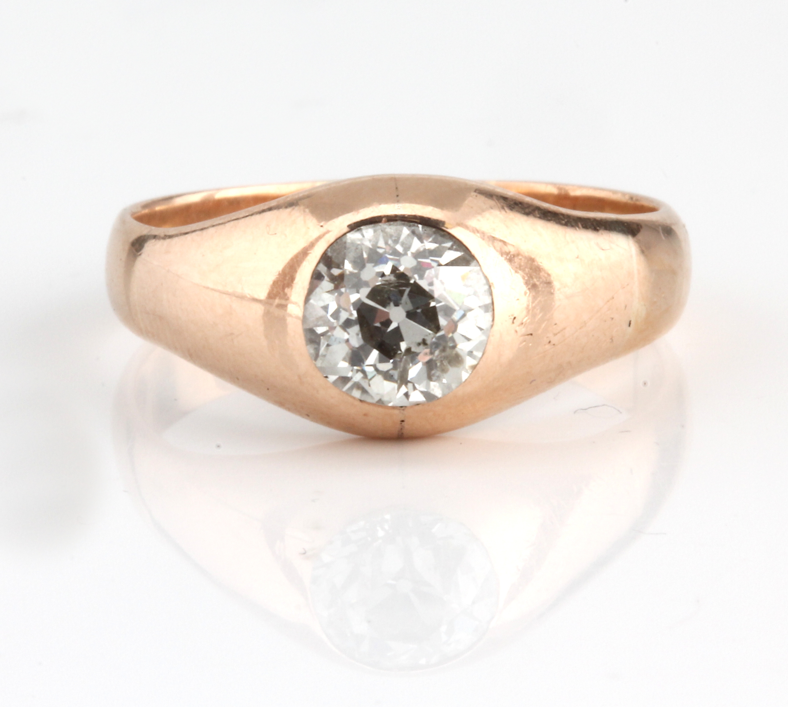Detail a: 14 kt Gold Diamant-Ring, um 1900, GG 585/000 gepr., mittig Altschliffdiamant ca. 1.0 ct l.get.Weiß/p, RW 57, ca. 4.5 g