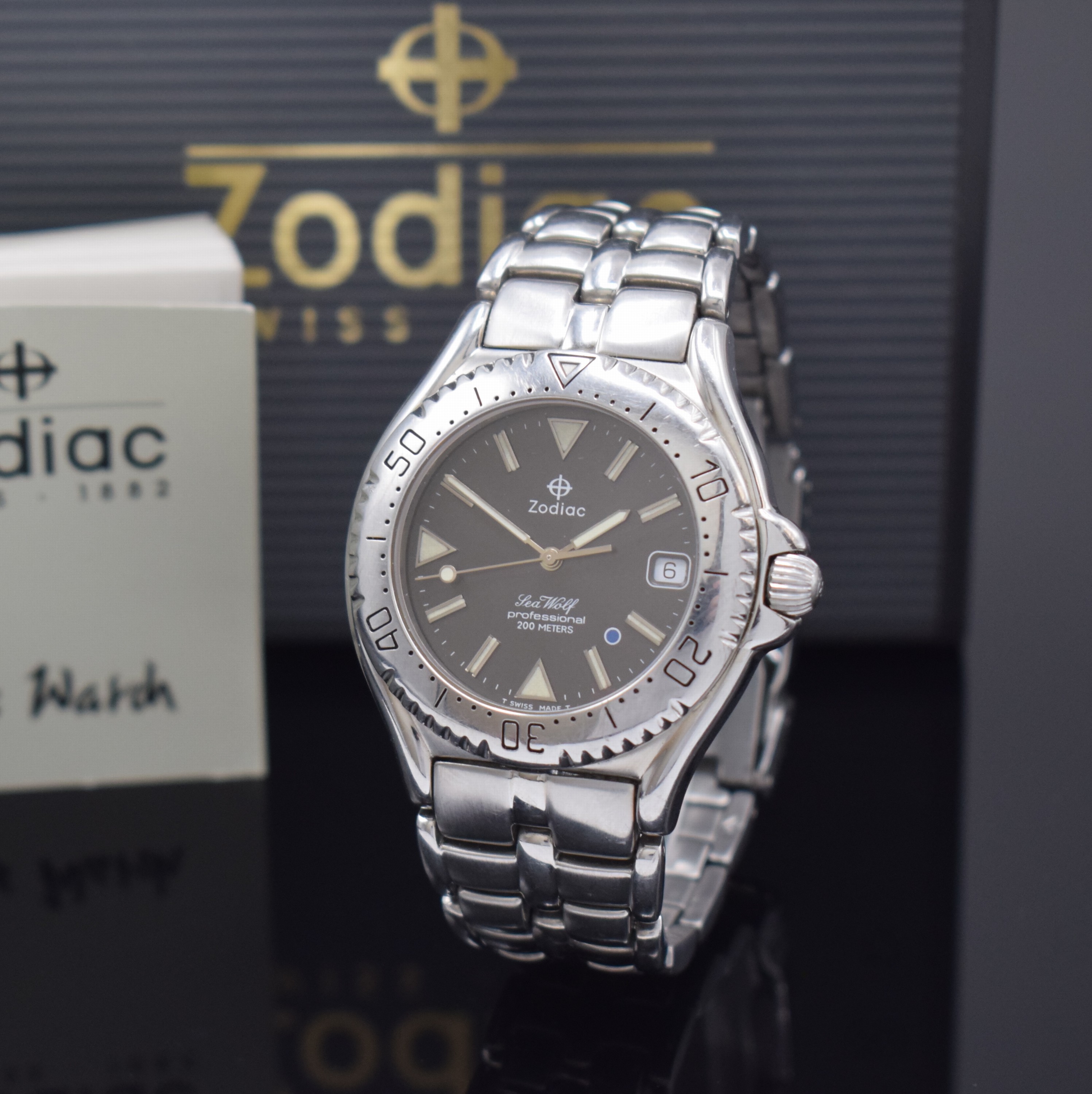 ZODIAC Herrenarmbanduhr Sea Wolf Referenz 506.50.40, quarz, Schweiz 1990er Jahre, Edelstahlgeh. inkl. Gliederband m. Faltschl. und ...