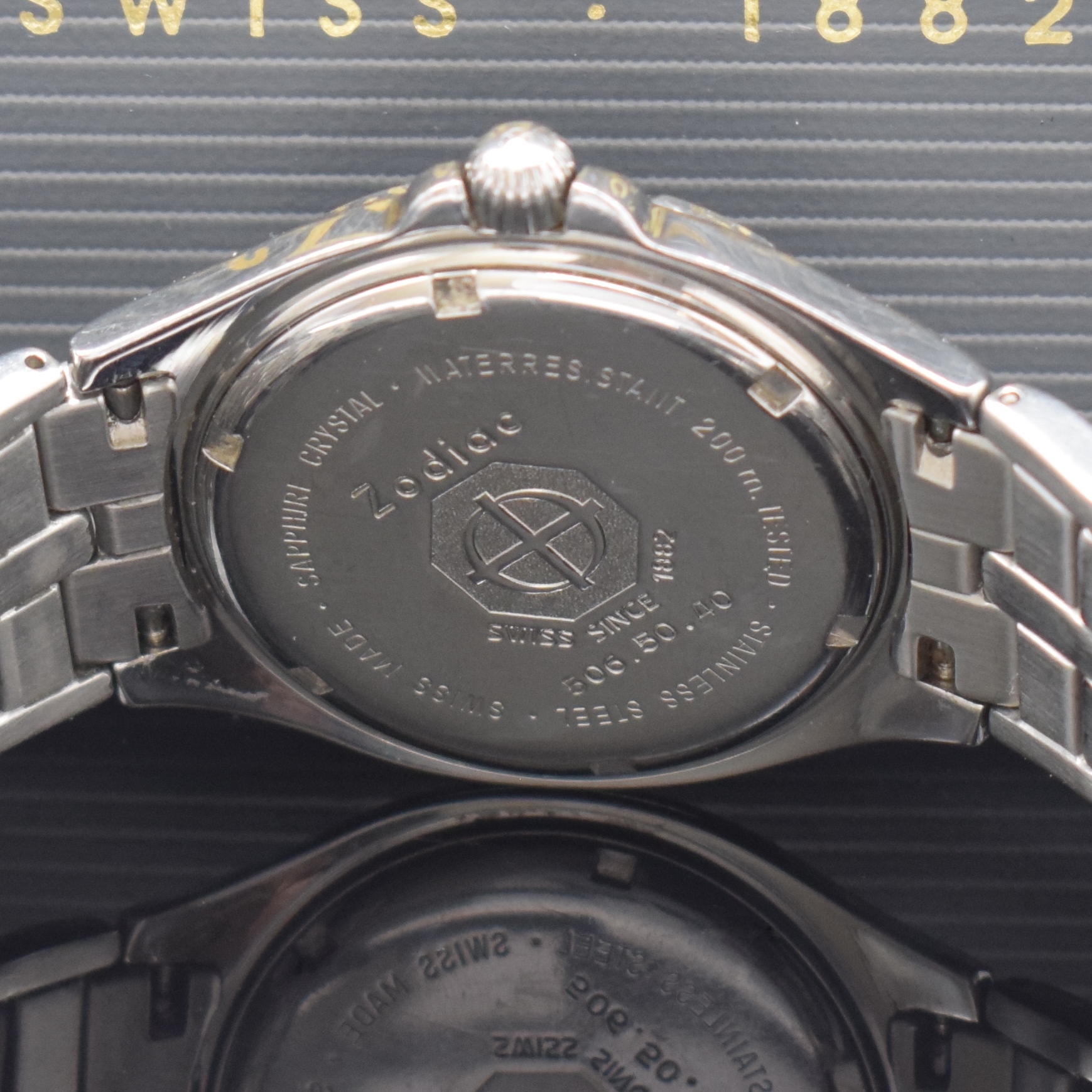 Detail f: ZODIAC Herrenarmbanduhr Sea Wolf Referenz 506.50.40, quarz, Schweiz 1990er Jahre, Edelstahlgeh. inkl. Gliederband m. Faltschl. und ...