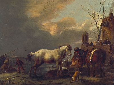 Image Ungedeuteter niederländischer Künstler des 19. Jh., Winterlandschaft, ein Mann ...