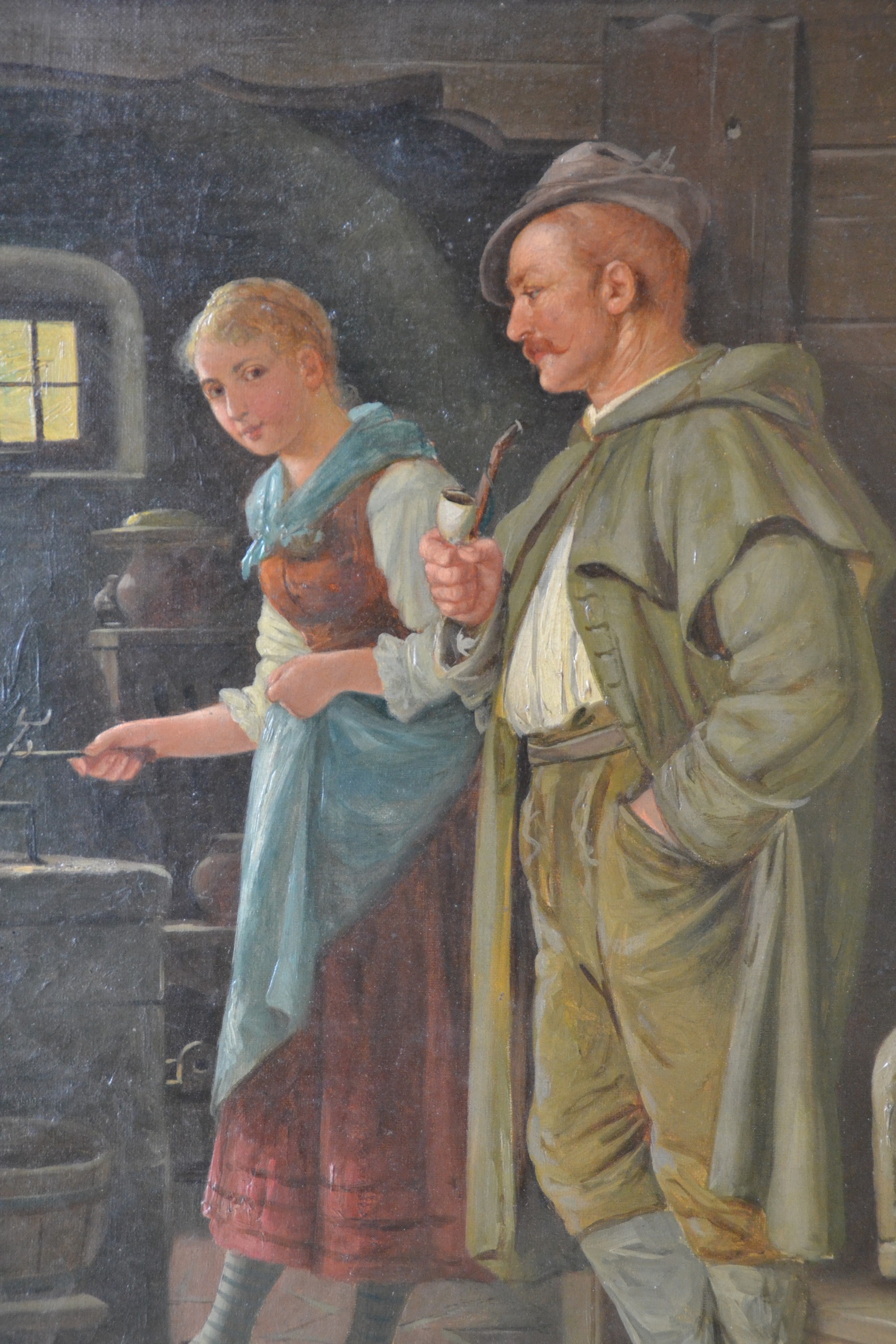 Detail c: Landner, Genremaler, datiert 1895, Jäger im Gespräch in der Stube, Öl/Lwd, rechts unten sign. und dat. ca. 53x80cm, R. ca. 69x96cm