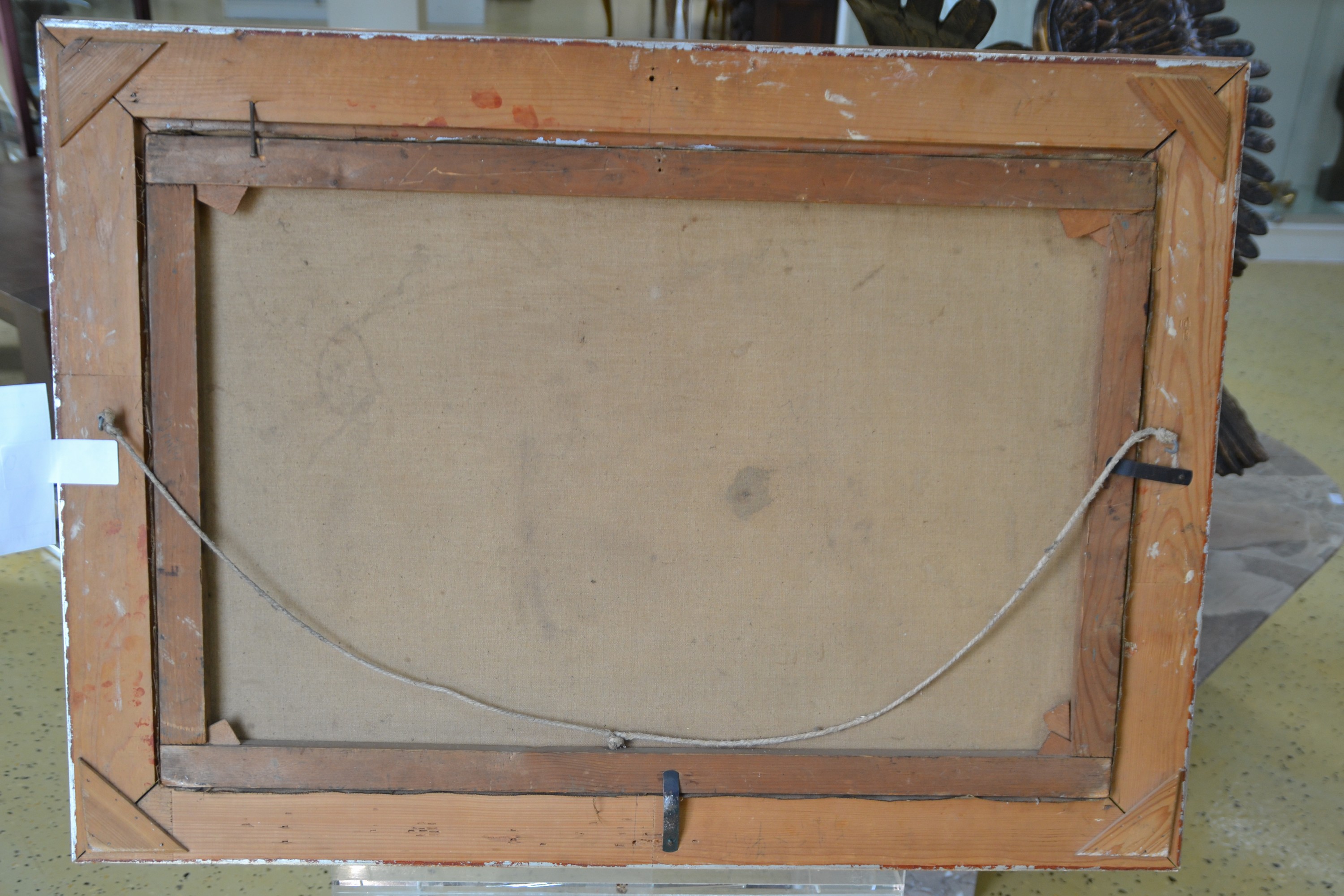 Detail d: Landner, Genremaler, datiert 1895, Jäger im Gespräch in der Stube, Öl/Lwd, rechts unten sign. und dat. ca. 53x80cm, R. ca. 69x96cm