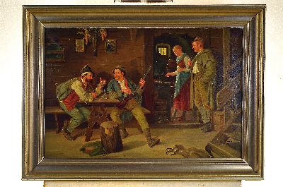 26904679k - Landner, Genremaler, datiert 1895, Jäger im Gespräch in der Stube, ...