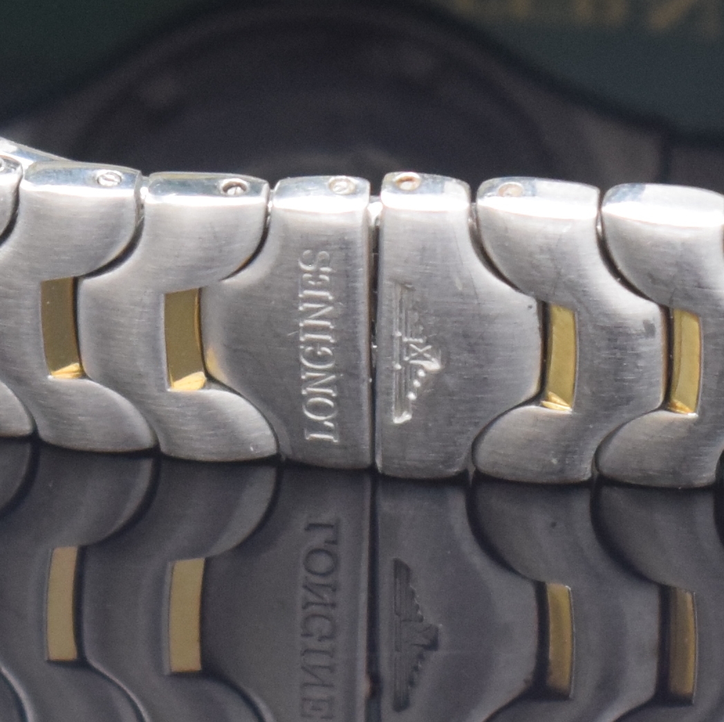 Detail b: LONGINES sportliche Damenarmbanduhr Referenz L3.112.3, quarz, z. T. verg. Edelstahlgeh. inkl. Gliederband m. dopp. Faltschl., Boden verschr., ...