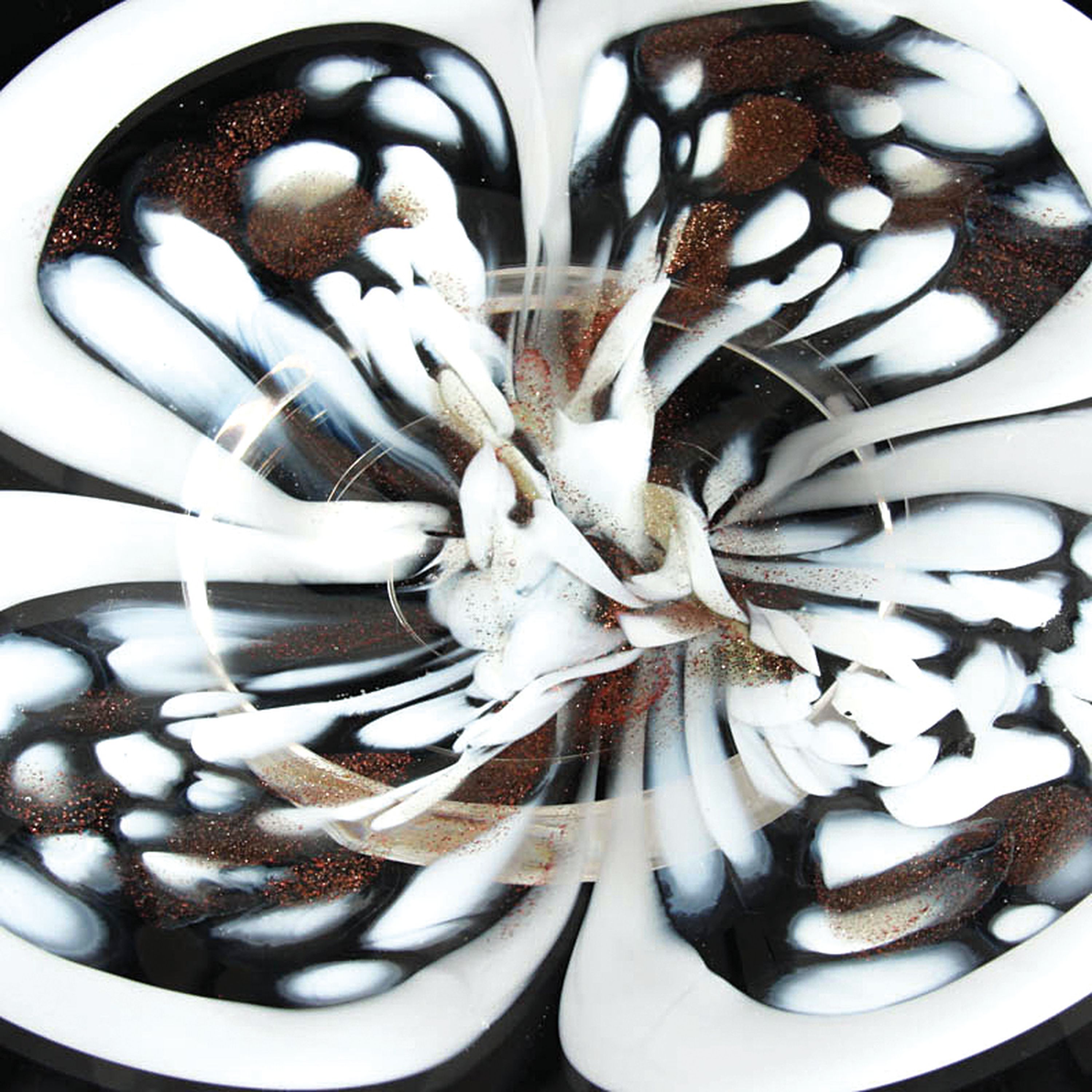 Detail g: Zwei Glaszierplatten und eine Schüssel, Cenedese, Murano, farbloses Glas, farbige Einschmelzungen, A macchie, D. 30 / 32 / 25 cm