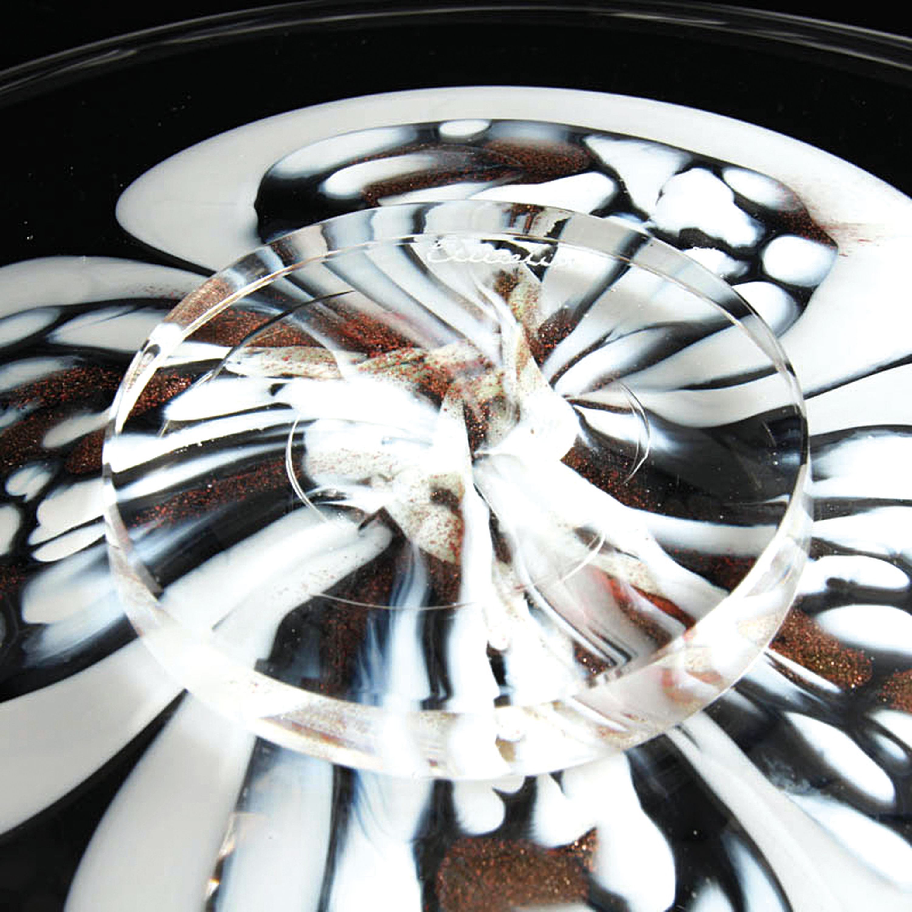 Detail i: Zwei Glaszierplatten und eine Schüssel, Cenedese, Murano, farbloses Glas, farbige Einschmelzungen, A macchie, D. 30 / 32 / 25 cm